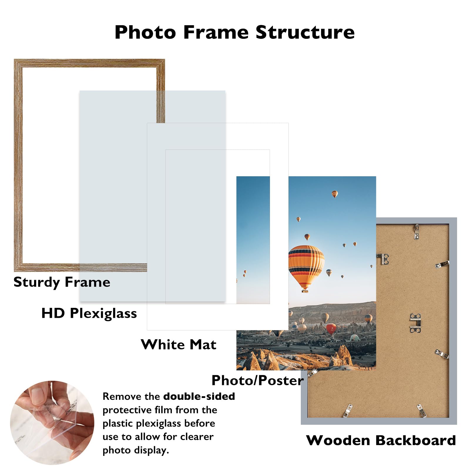 JCJMY 16.5x23.4 A2 Picture Frame Rustic Brown with 11.7x16.5 A3 Mat, Display Photo 11.7x16.5 with Mat or 16.5 x 23.4 Without Mat