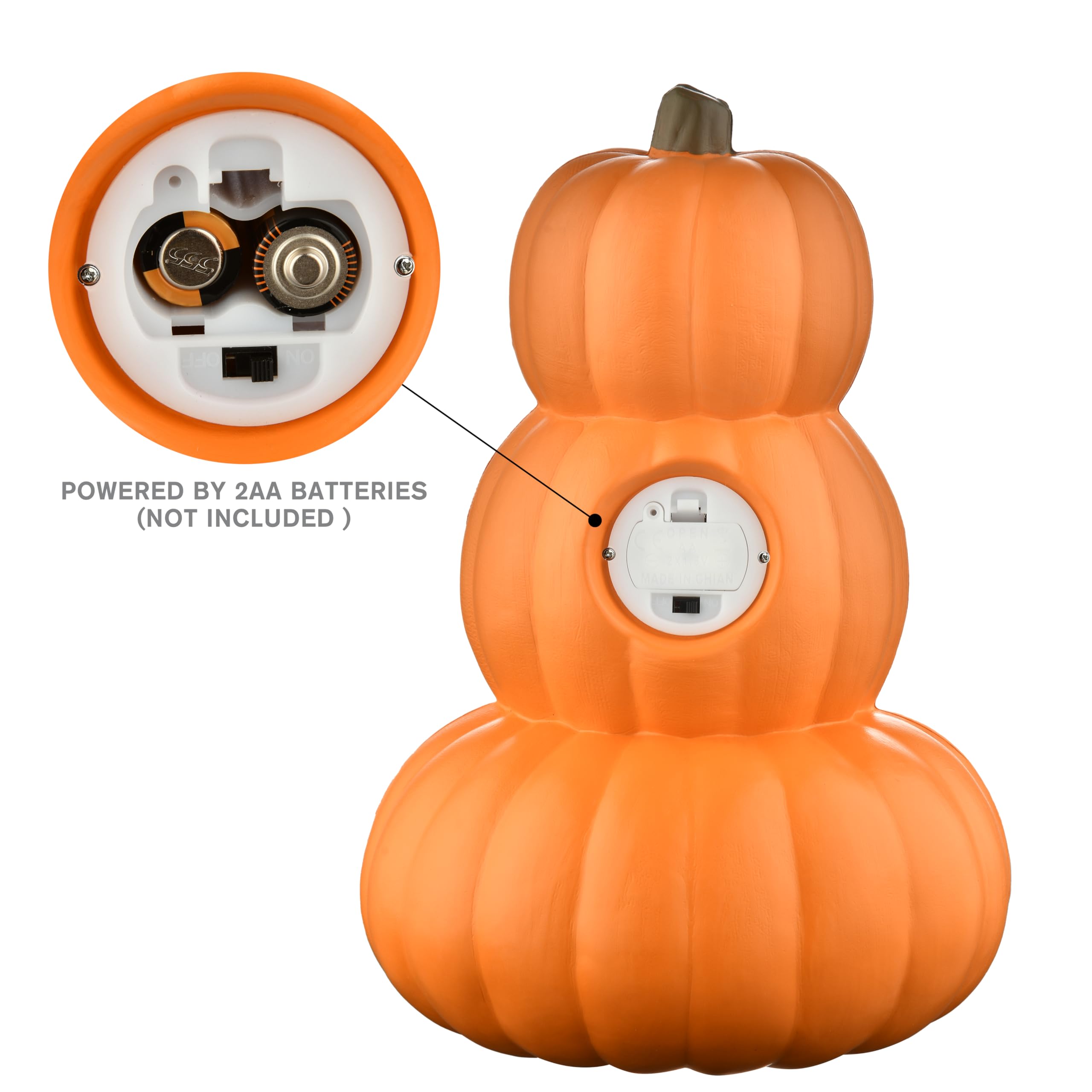 Evelyne Stacked Jack-O-Lantern Pumpkin Decoration - 3-Tier Light-Up Halloween Gourd HDPE Plastic - Indoor/Outdoor Fall Decor wit