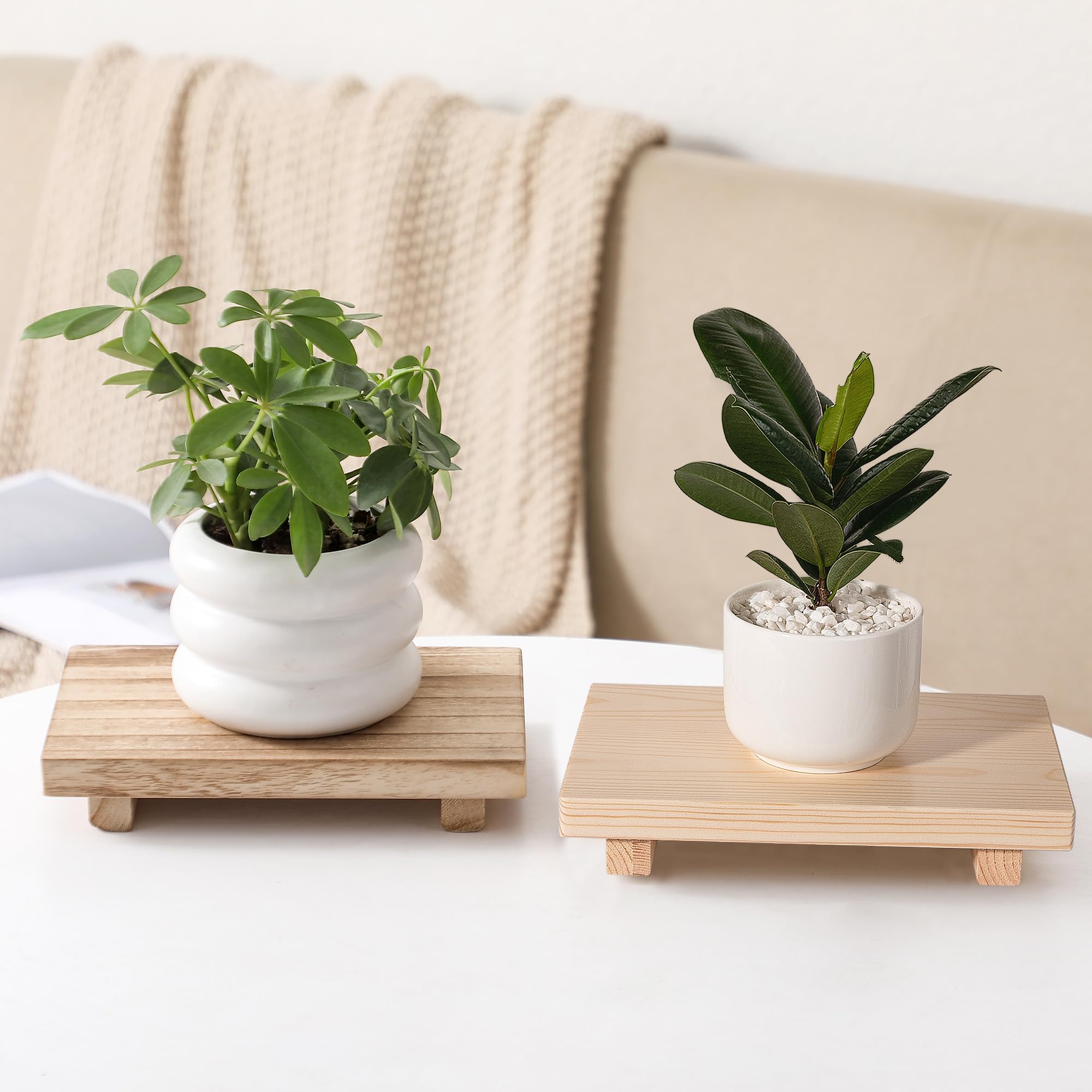 Bathroom Counter Organizer Wood Pedestal Stand Farmhouse Decorative Tray Soap Holder For Kitchen Decor, 9'' X 6'' - Burlywood
