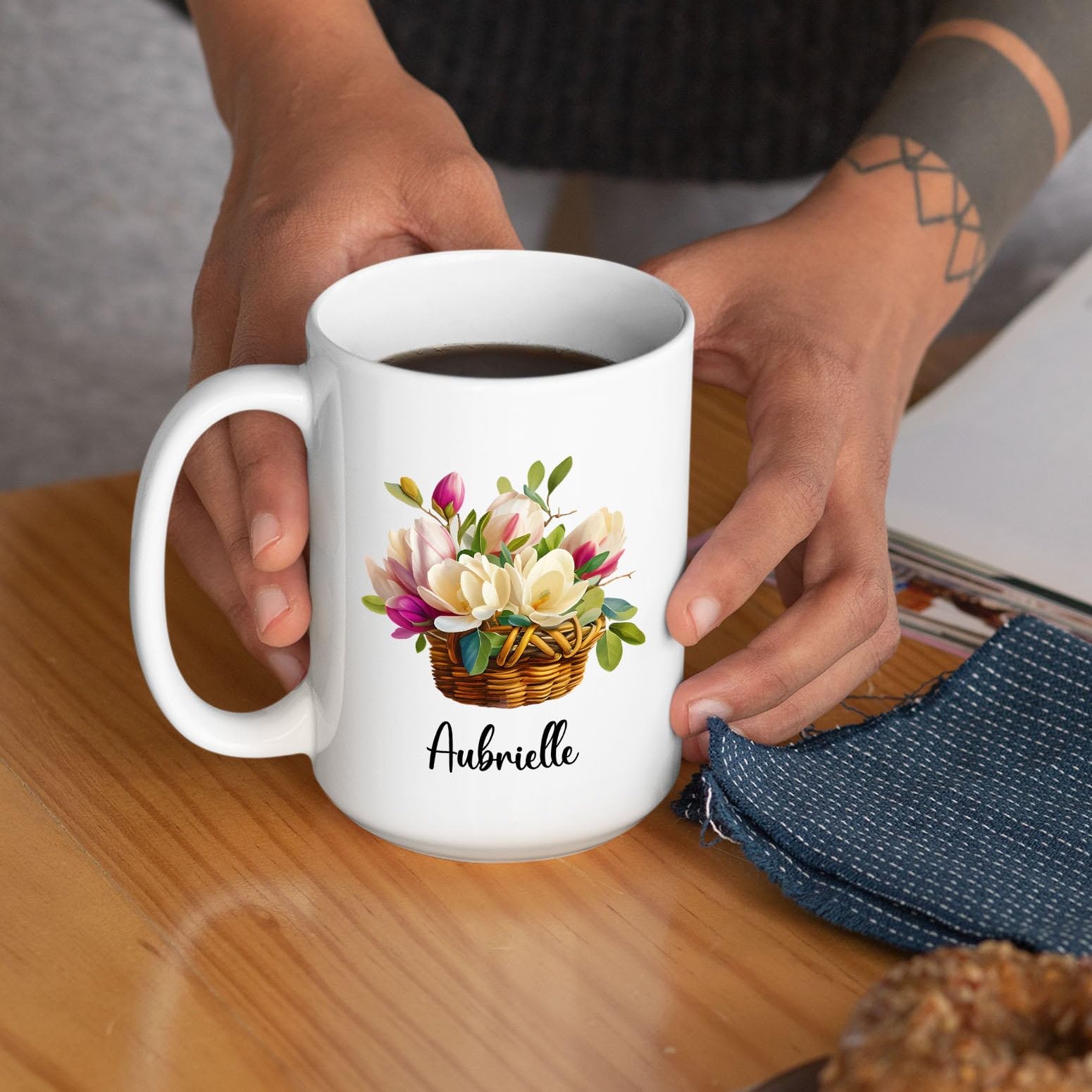 Personalized Magnolia Flower Coffee Mug, Customized Magnolia Cup Gifts for Magnolia Lovers, Flower Tea Cup, Custom Floral Gift w