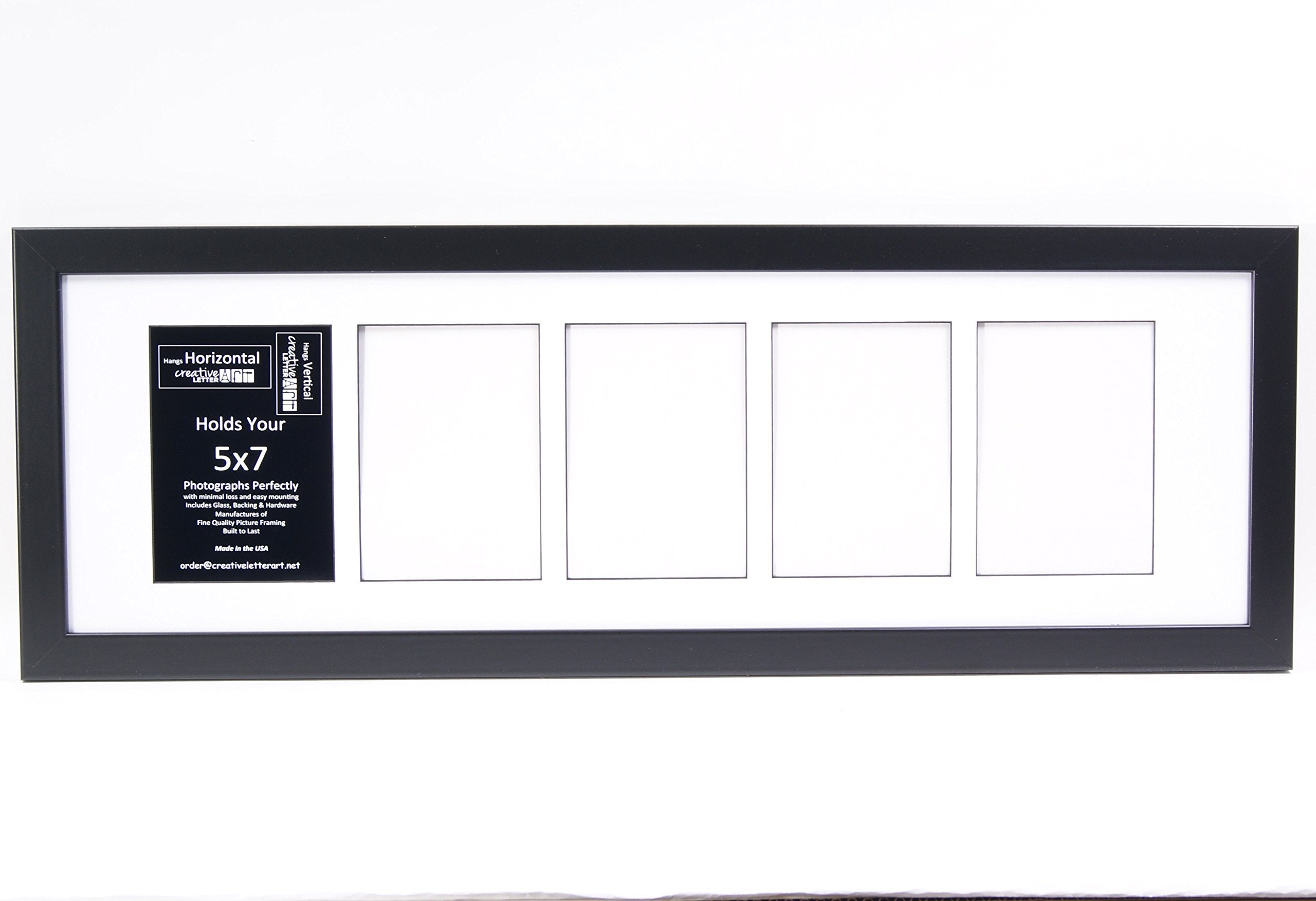Creative Letter Art 5 Opening Glass Face Black Picture Frame to hold 5 by 7 inch Photographs including 10x32-inch White Mat Coll