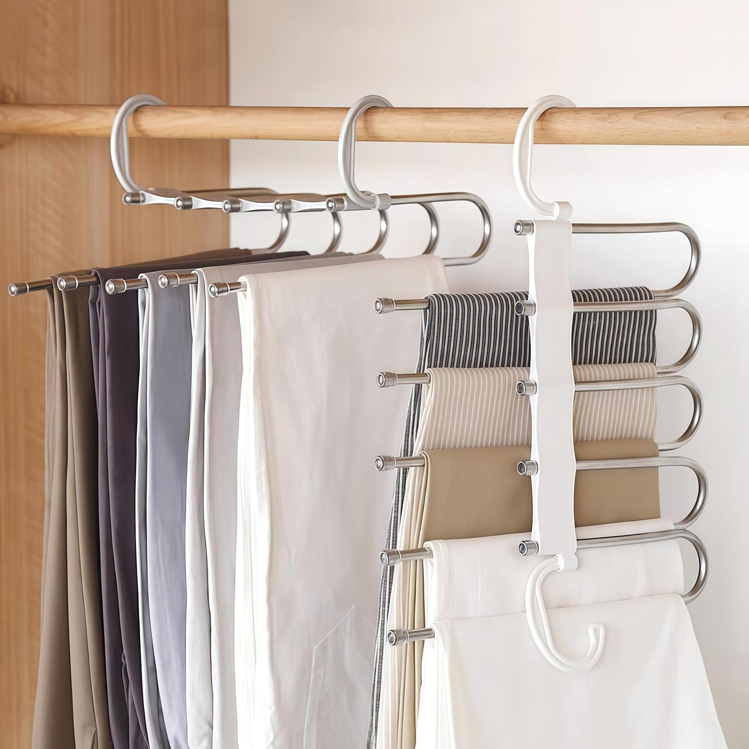 Quality Hangers 5 In 1 Stainless Steel Foldable Hangers For Clothes Hanging MultiLayer MultiPurpose Pant Hangers For Wardrobe 