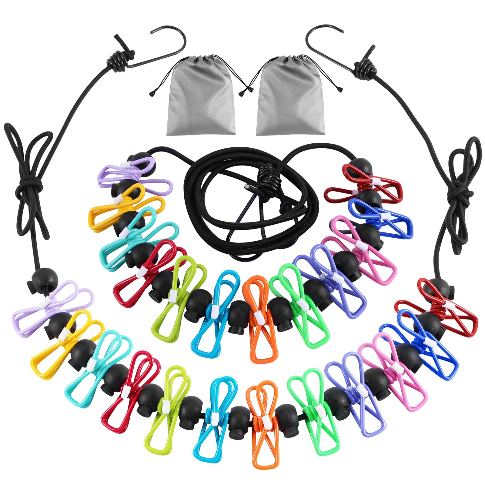 2 Pack Camping Clothesline Portable 12 Clothespins, Camping Accessories Travel Clothesline For Outdoor Indoor, Retractable Cloth