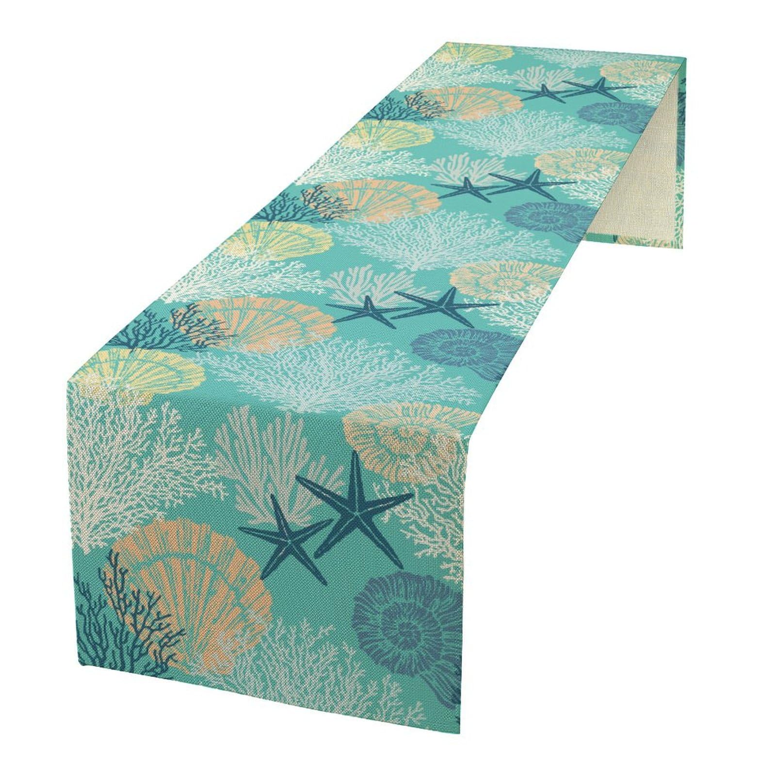 Coastal Beach Tablecloth,Sea Animals Starfish Summer Theme Nautical Sea Shells Satrfish Theam,Summer Ocean Home Decor For Table