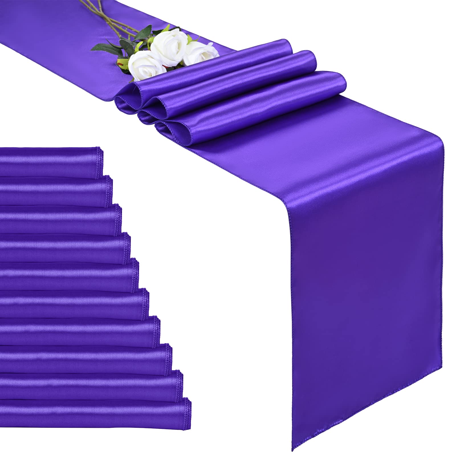 10-Pack Purple 12 X 108 Inches Long Premium Satin Table Runner For Wedding, Decorations For Birthday Parties, Banquets, Graduati