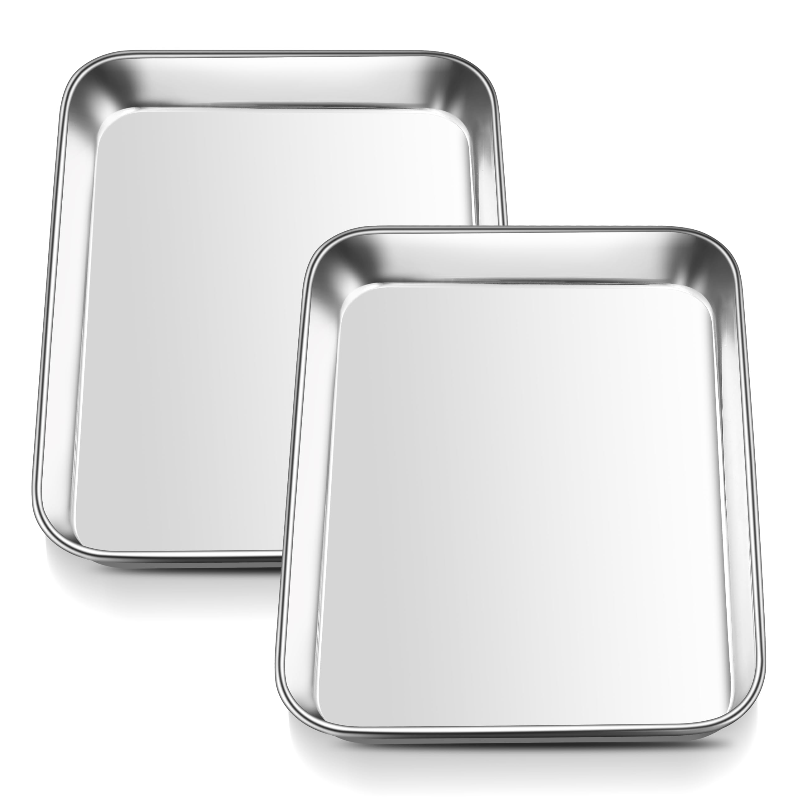 E-far 2 Packs Toaster Oven Trays, 9.4   x7.3    Stainless Steel Small Baking Cookie Sheets, Mini Non-toxic Metal Baking Pans for