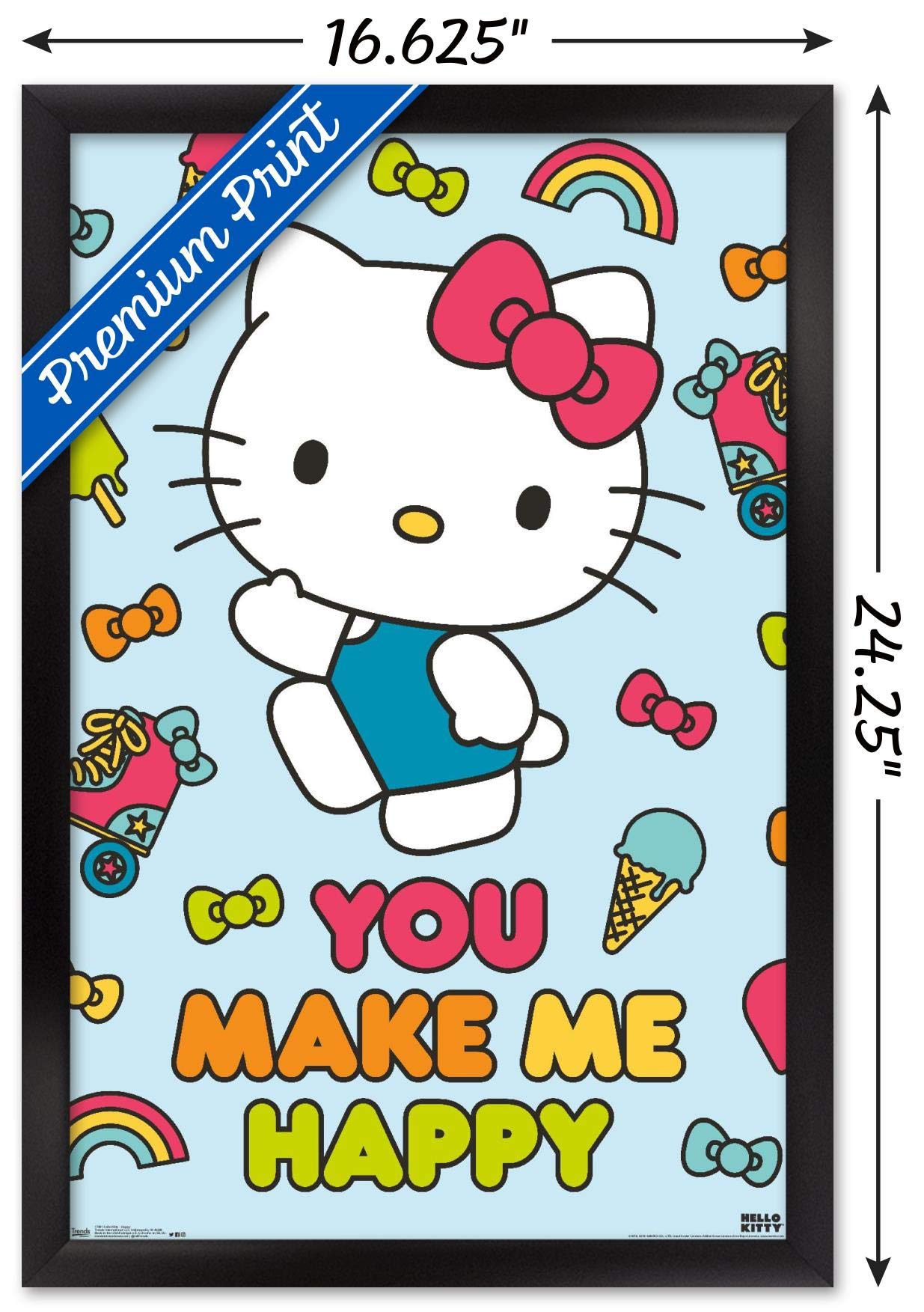Trends International Hello Kitty - Happy Wall Poster, 14.725'' X 22.375'', Black Framed Version