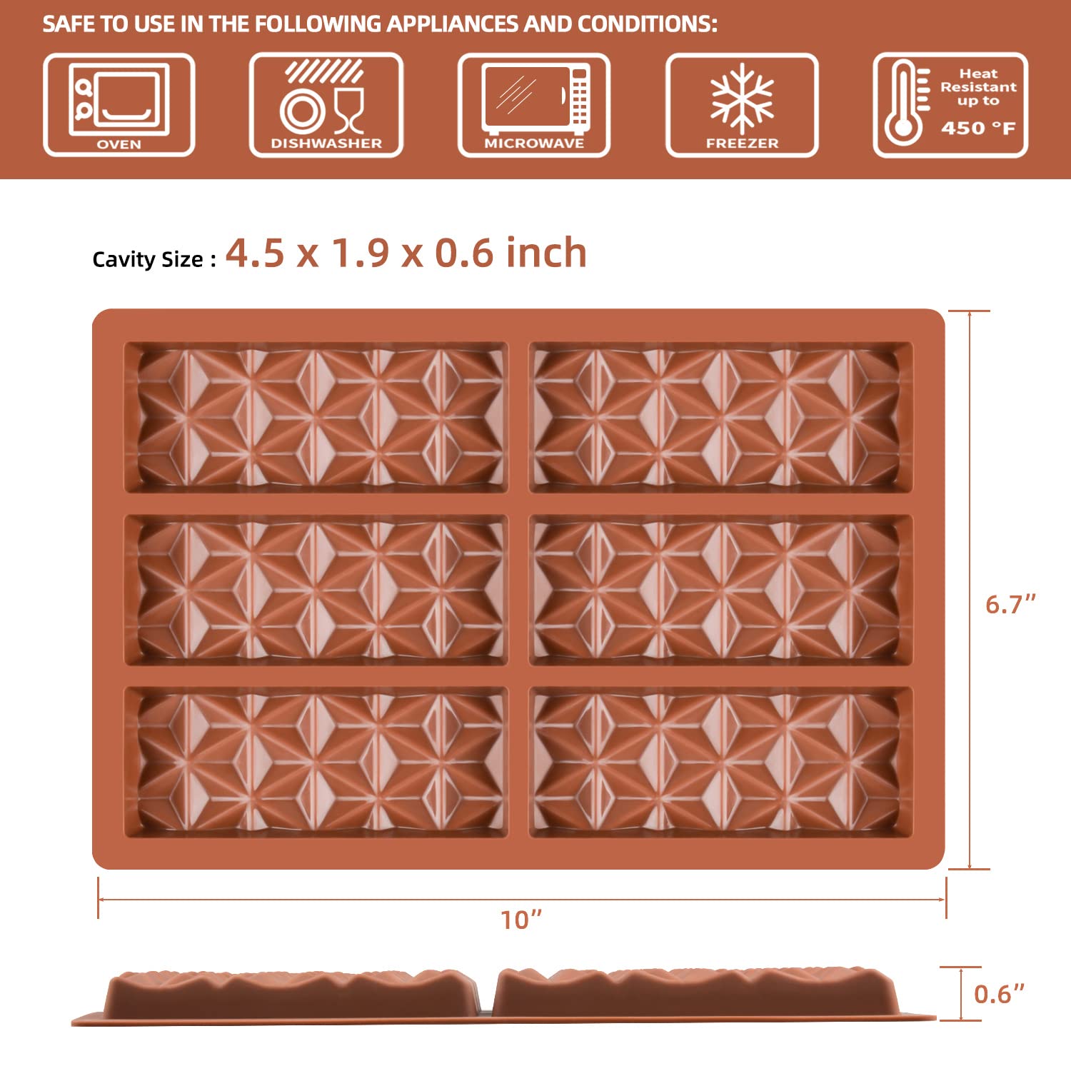 Fimary 1 Pc Break Apart Chocolate Molds Silicone Deep Candy Bar Molds Silicone Shapes  Silicone Molds for Wax Melts Large(Pyramid)