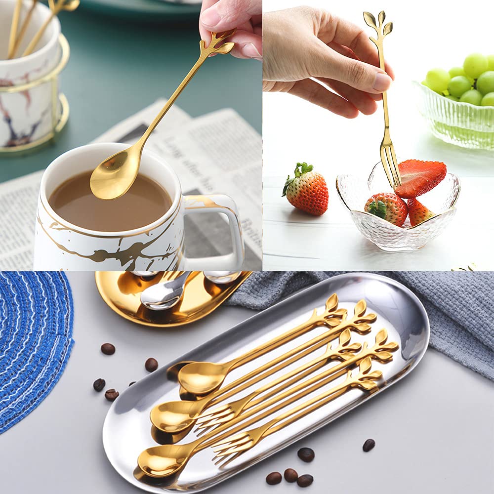 13 Piece Gold Mini Spoons And Forks With Swan Spoon Holder Small Spoons For Dessert Appetizer Spoons Stainless Steel Gold Servin