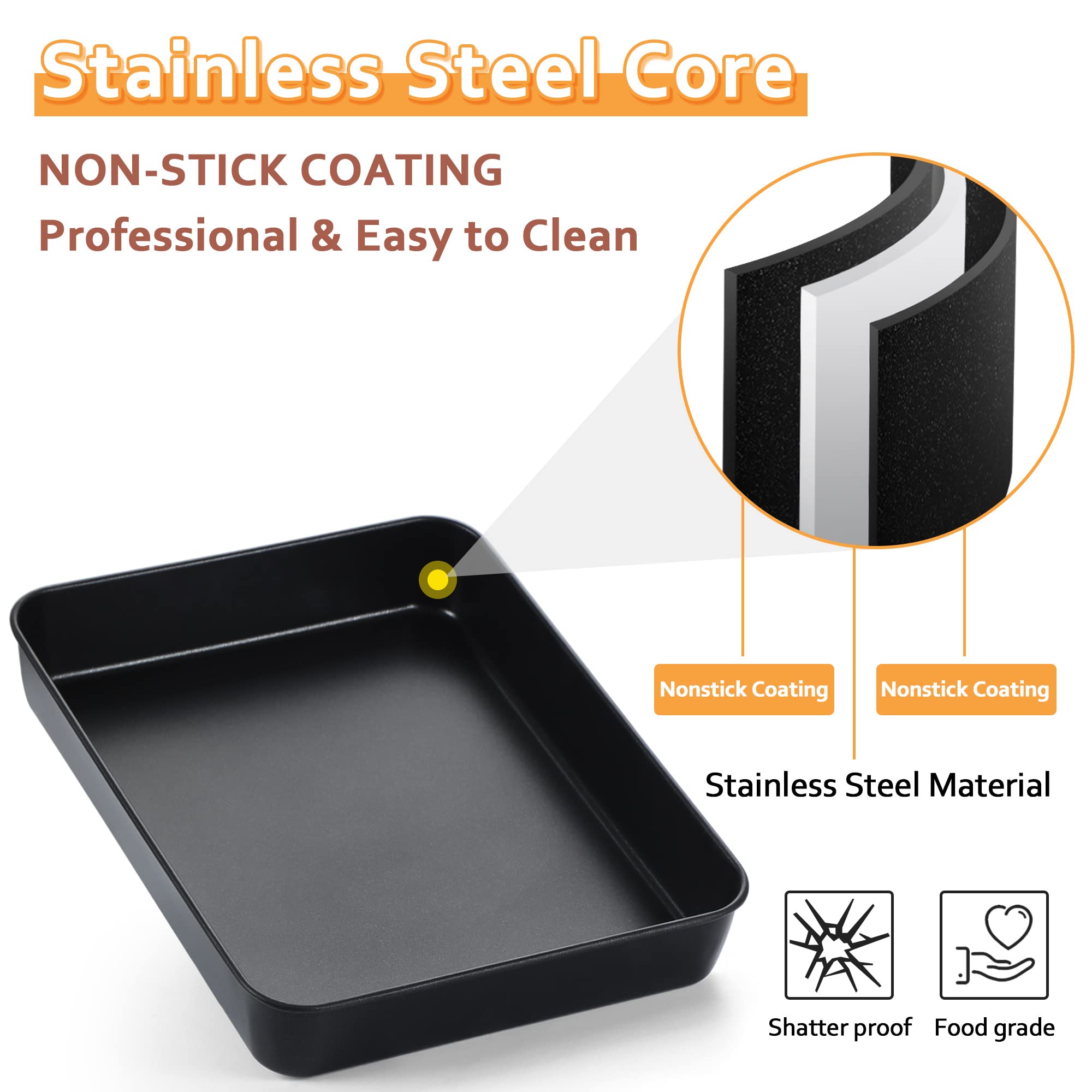 E-Far Baking Pan With Lid, 9.75 X 12.5 X 2 Inch Nonstick Rectangle Cake Pans With Covers, 2 Sheet Pans Bakeware And 2 Lids For B