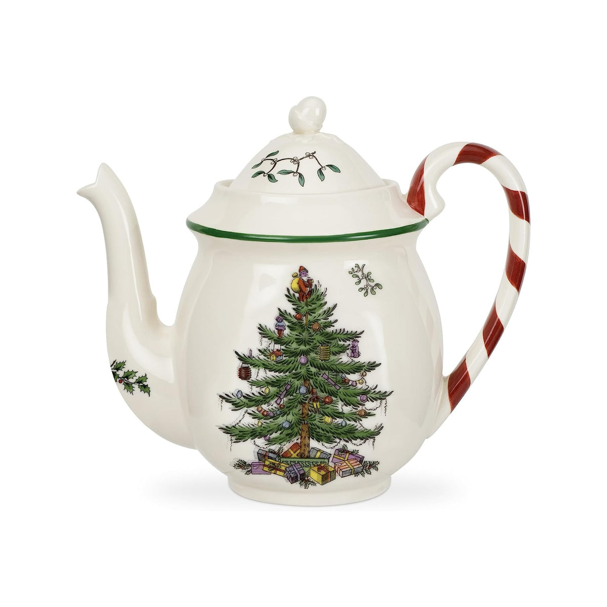 Spode Christmas Tree Candy Cane Teapot | Large Teapot With Lid For Hot Drinks, Tea, Coffee, Hot Chocolate, | Christmas Tree Desi