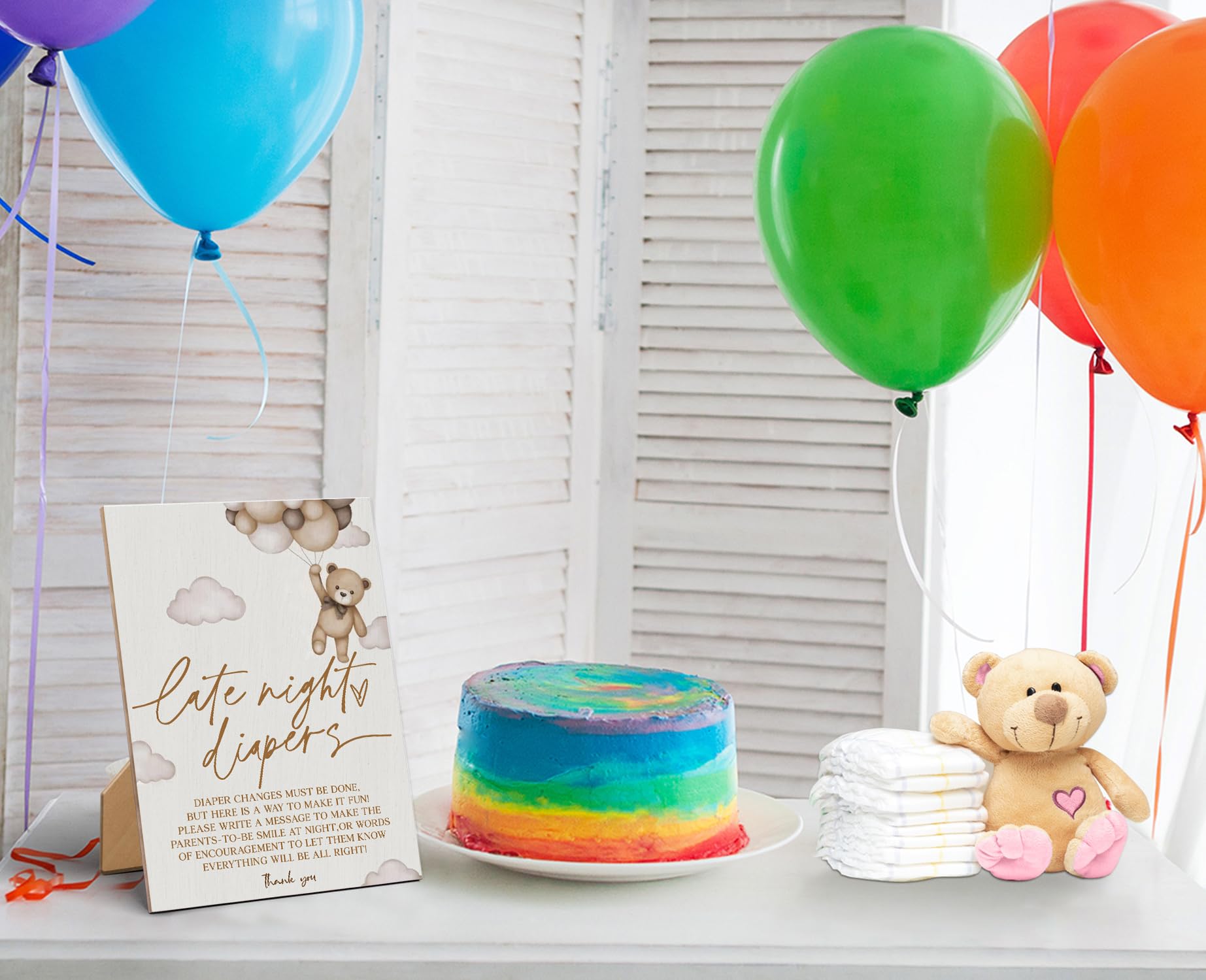 Baby Shower Games Late Night Diapers Sign-8  11 Inches, Little Bear Wooden Sign, Gender Neutral Tabletop Decor for Gender Reveal