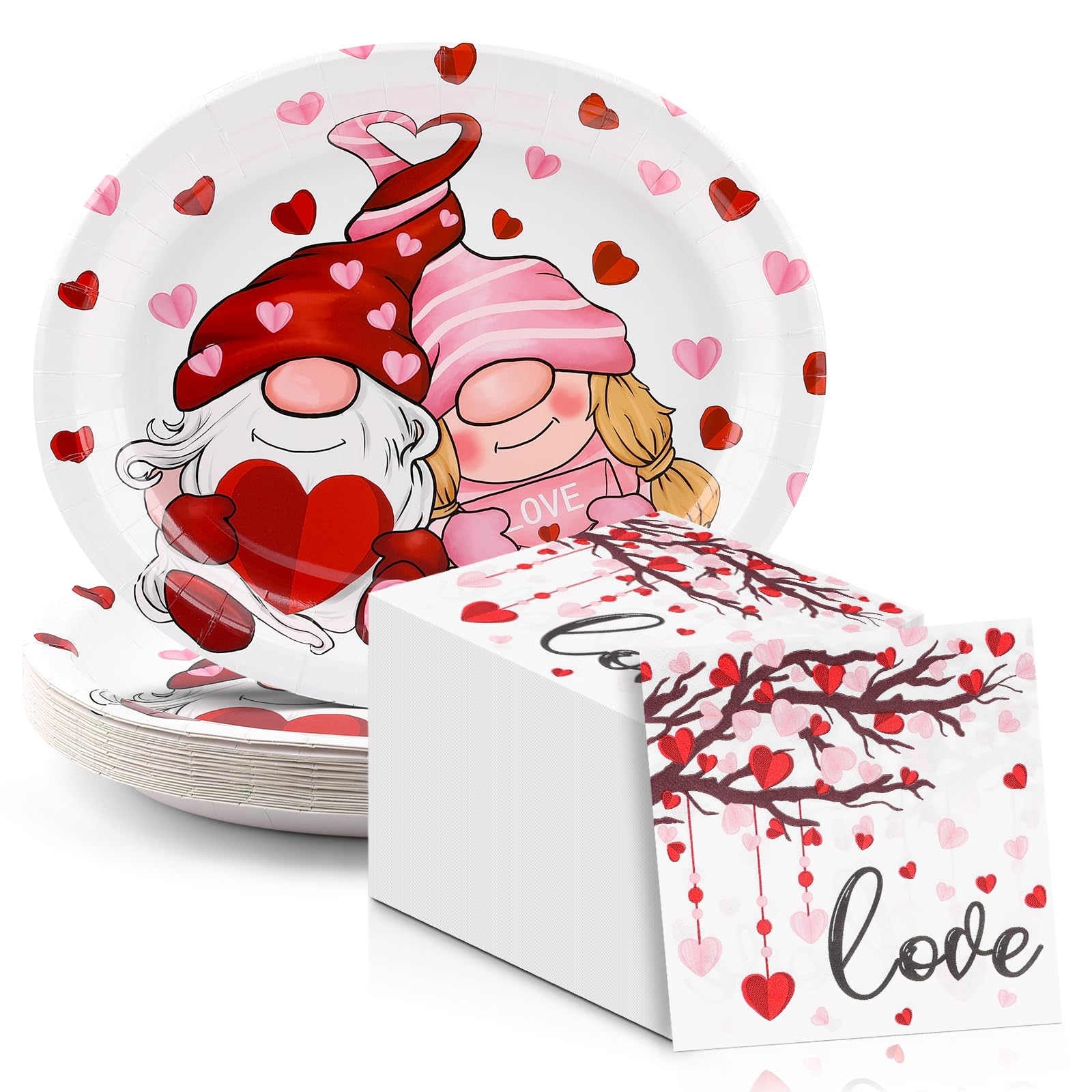 Fatlbsev 50Pcs Valentines Day Oval Paper Plates And Napkins Sets -10'' X 12'' Large Disposable Party Plates And 6.5'' Napkins Fo