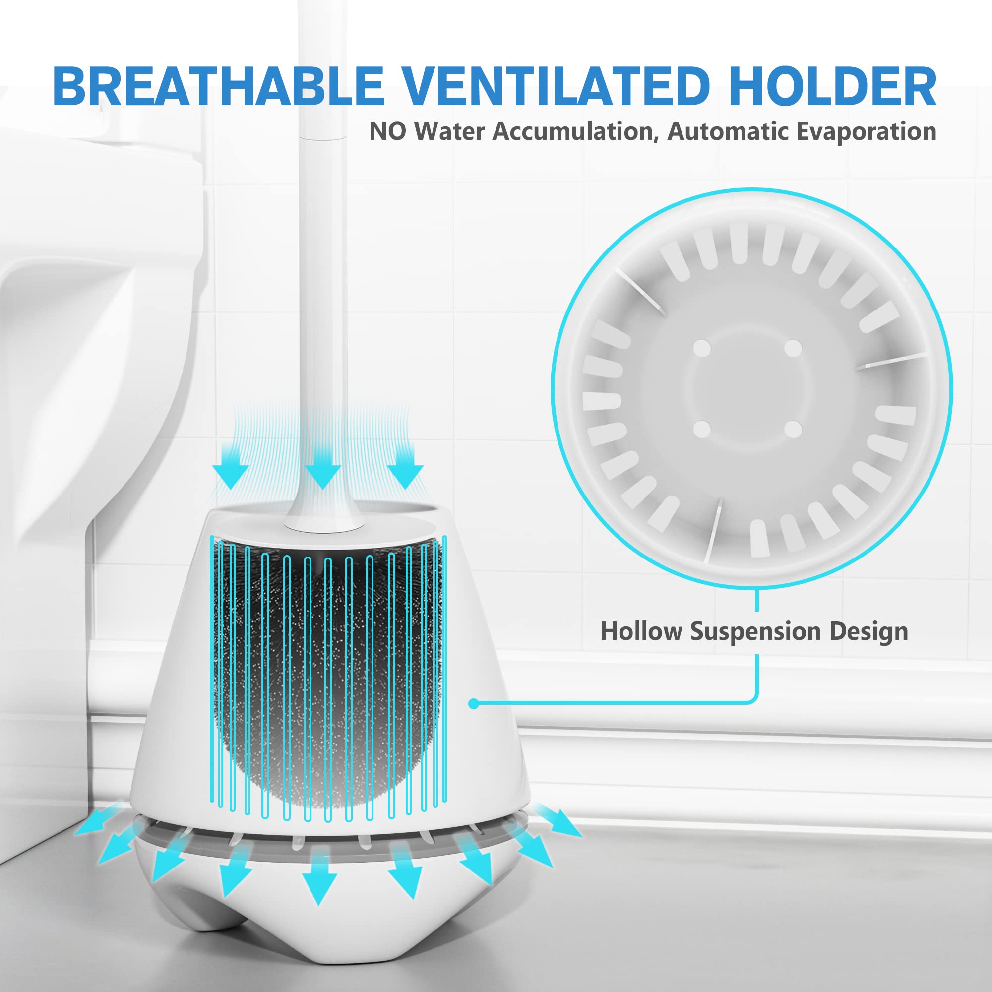 Uptronic Toilet Brush And Holder 2 Pack, Toilet Brush With Ventilated Holder, Toilet Bowl Brush With Long And Large Handle For B