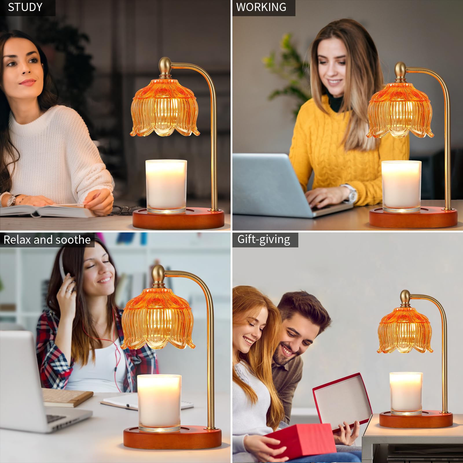 Candle Warmer Lamp with Timer and Dimmer,Electric Amber Light Gifts for Women Melt Wax Warmer Lamp with 2 Bulbs for Candle Jars