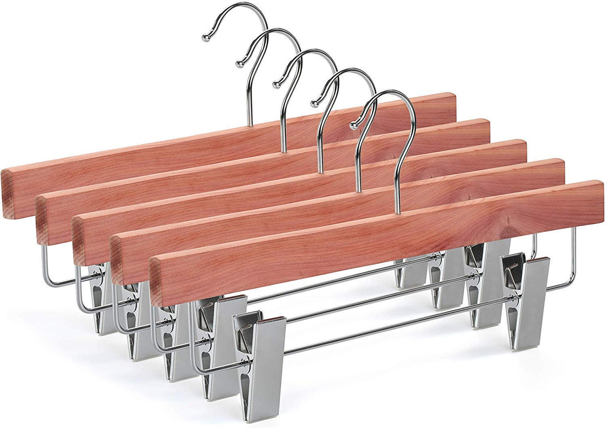 Topia Hanger 10 Pack American Red Cedar Natural Wooden Pants Skirt Slacks Bottoms Jeans Hangers With Metal Anti-Wrinkle Adjustab