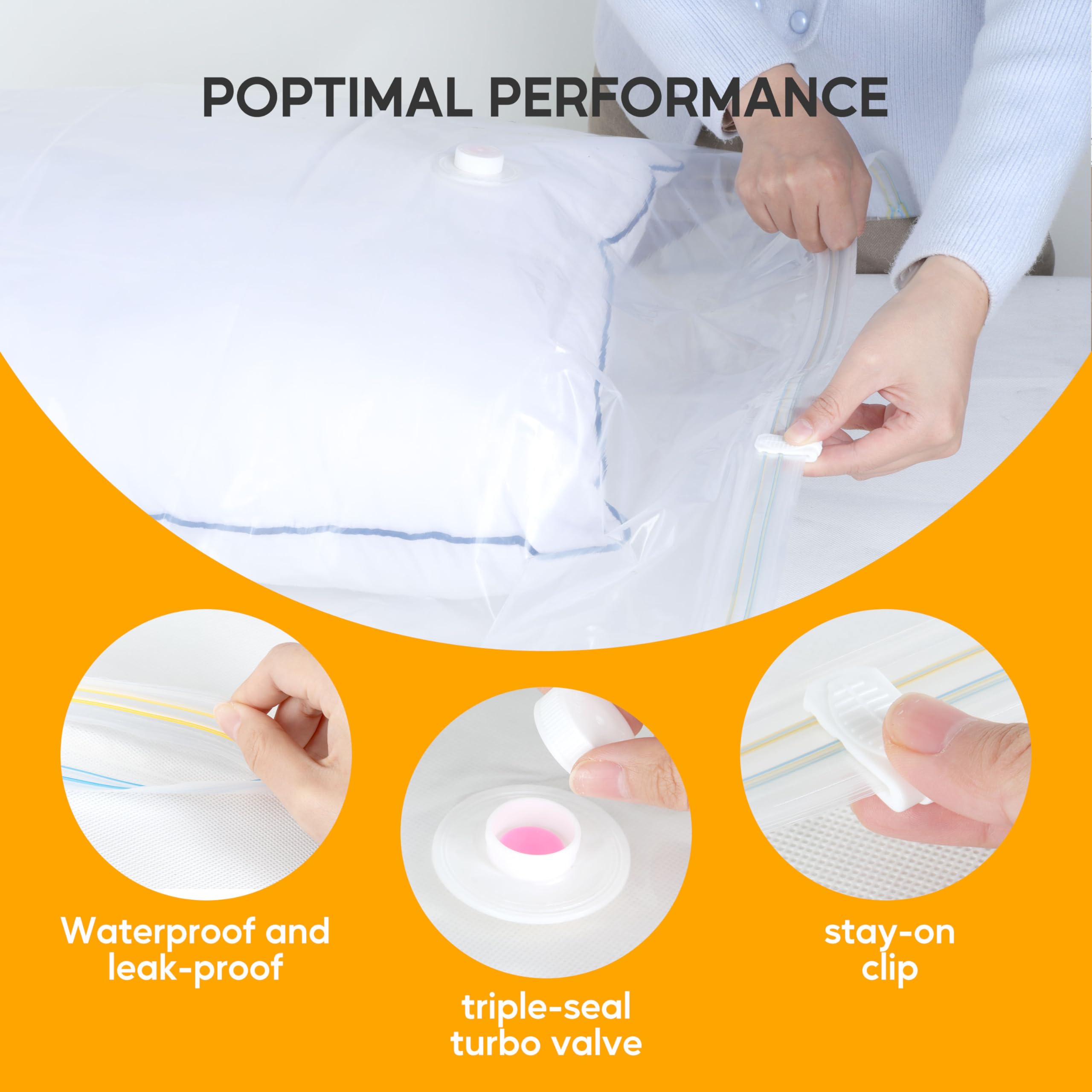 10 Jumbo Vacuum Seal Bags with Hand Pump, Vacuum Storage Bags, Space Saver Bags for Clothing, Comforters, Blankets, Bedding, Pil