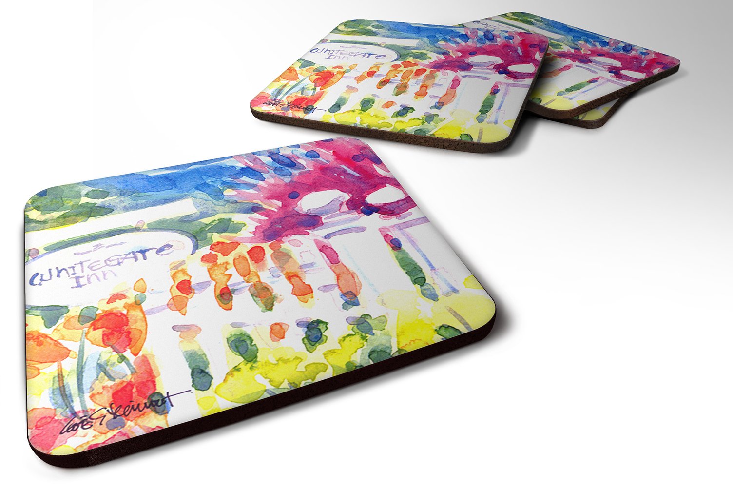 Carolines Treasures Whitegate Inn fence Houses Foam Coasters (Set of 4), 3.5 H x 3.5 W, Multicolor