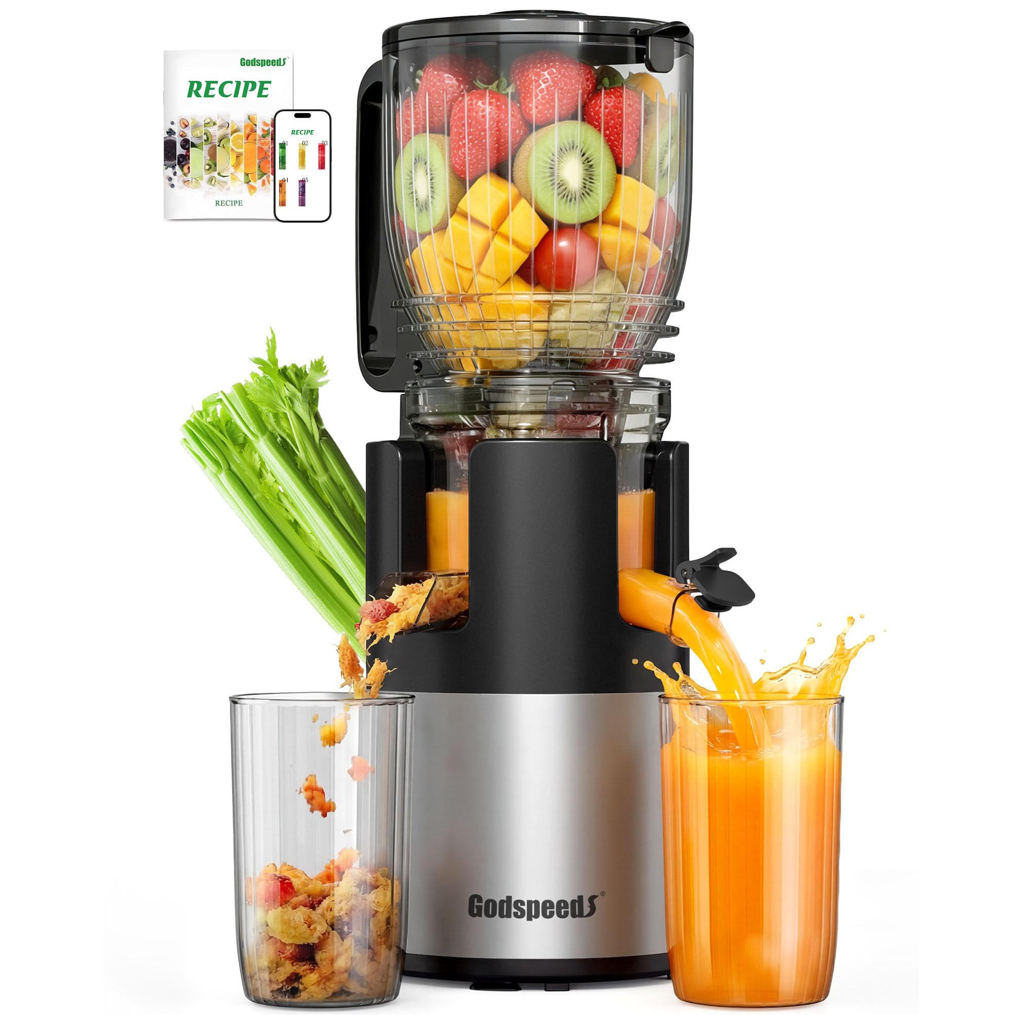 Godspeeds Juicer Machines with 5.8 Large Feed Chute, Slow Masticating Cold Press Juicer for Whole Fruits & Vegetables, Easy to C