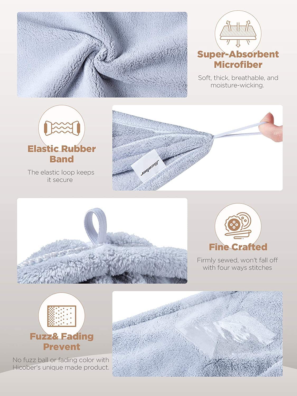 Hicober Microfiber Hair Towel, 3 Packs Hair Turbans for Wet Hair, Drying Hair Wrap Towels for Curly Hair Women Anti Frizz (Blue,