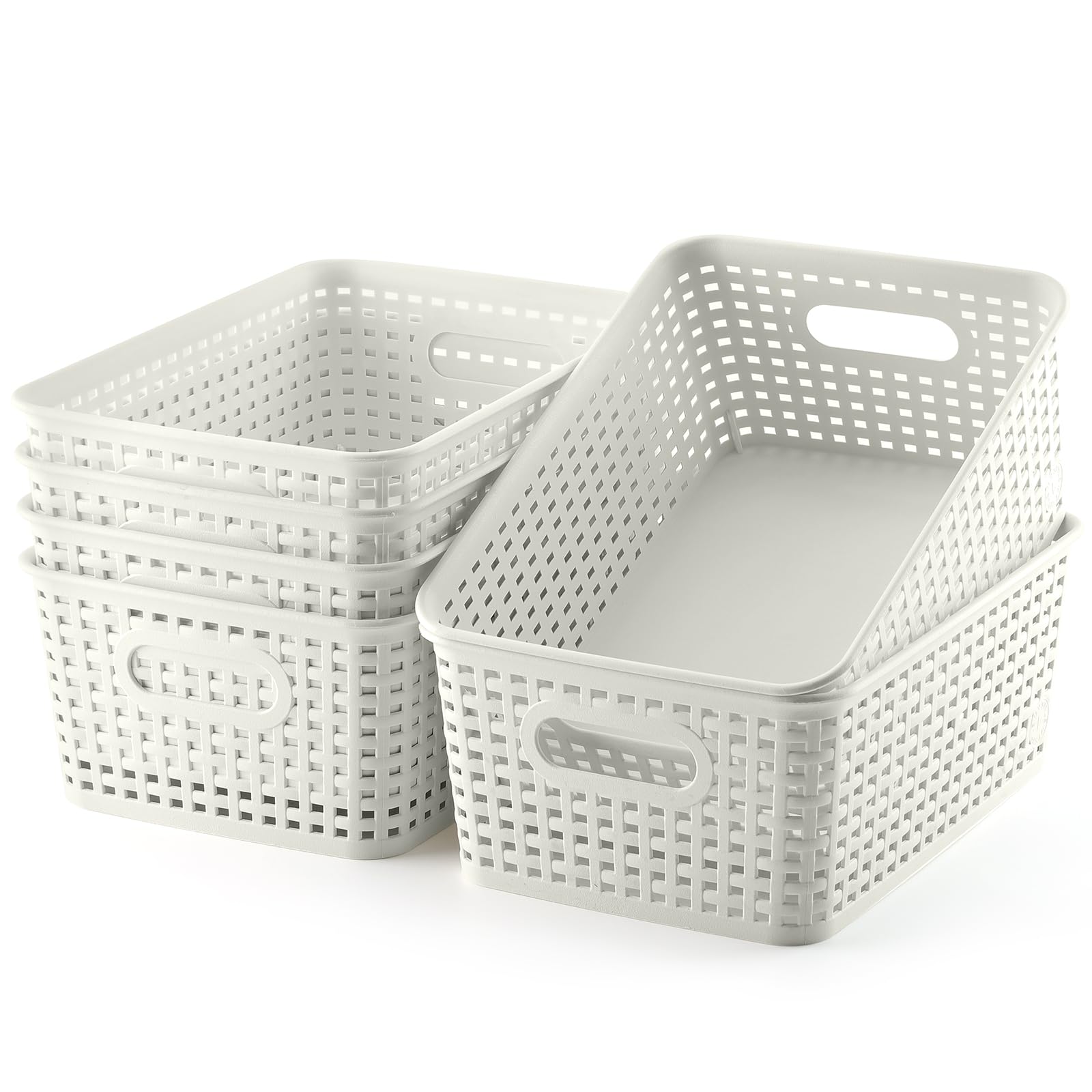 Plastic Storage Baskets Set Of 6 Sturdy Pantry Organizers And Storage Bins Storage Container For Shelves, Countertops, Desktops,