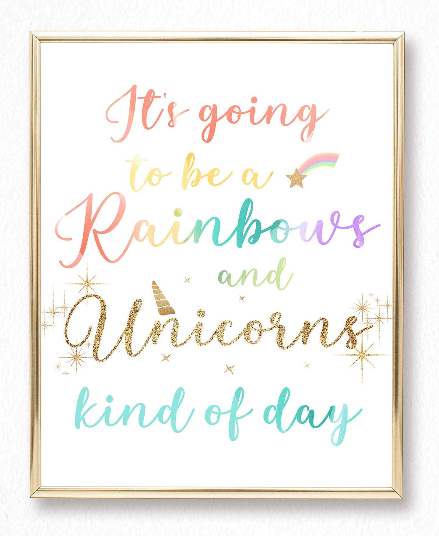 Brooke & Vine Unicorn Rainbow Girls Room Wall Decor Art Prints,(Unframed 8X10),Inspirational Kids Childrens Tween Posters For Ho