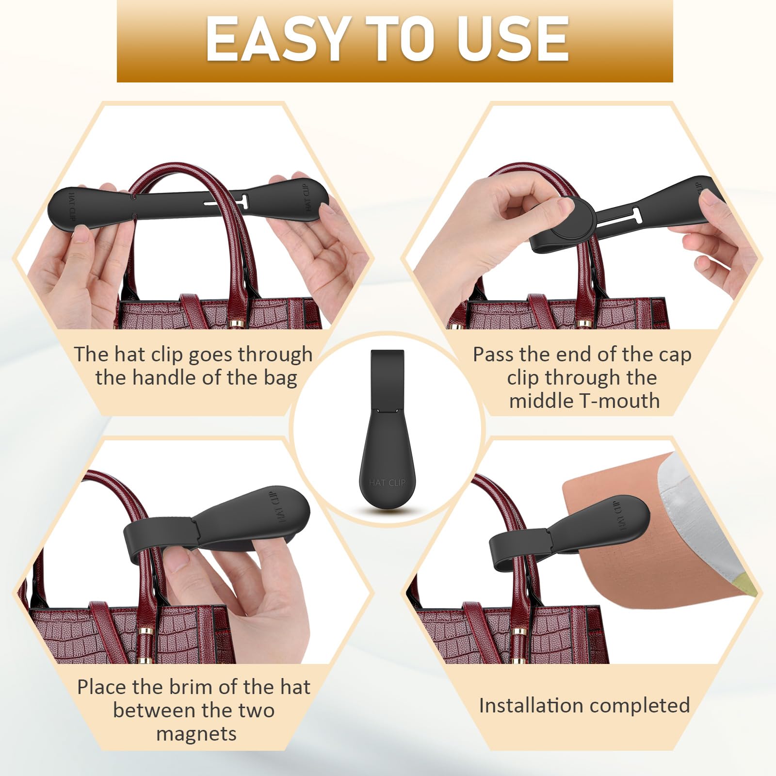 Fikoksol Magnetic Hat Clip For Travel On Bag, 1Pcs Black Silicone Hat Clip Magnet Hat Holder Hat Hook For Bag Tote Luggage, Beac