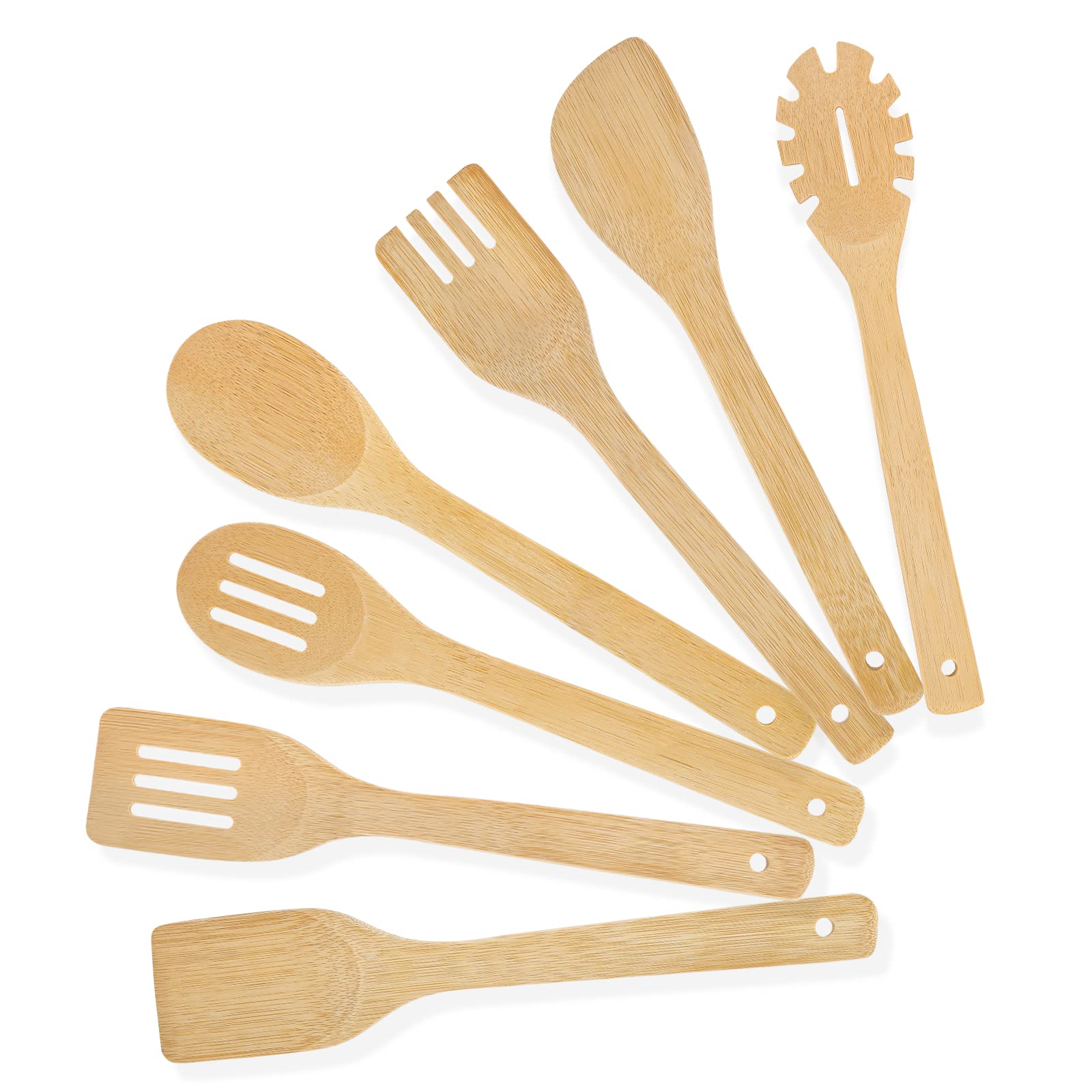 [7-Pcs] Wooden Spoons For Cooking Is For All Kitchen. Made From Bamboo Wood, Wooden Spatula & Wooden Spoon 11.8 In. And Non-Stic