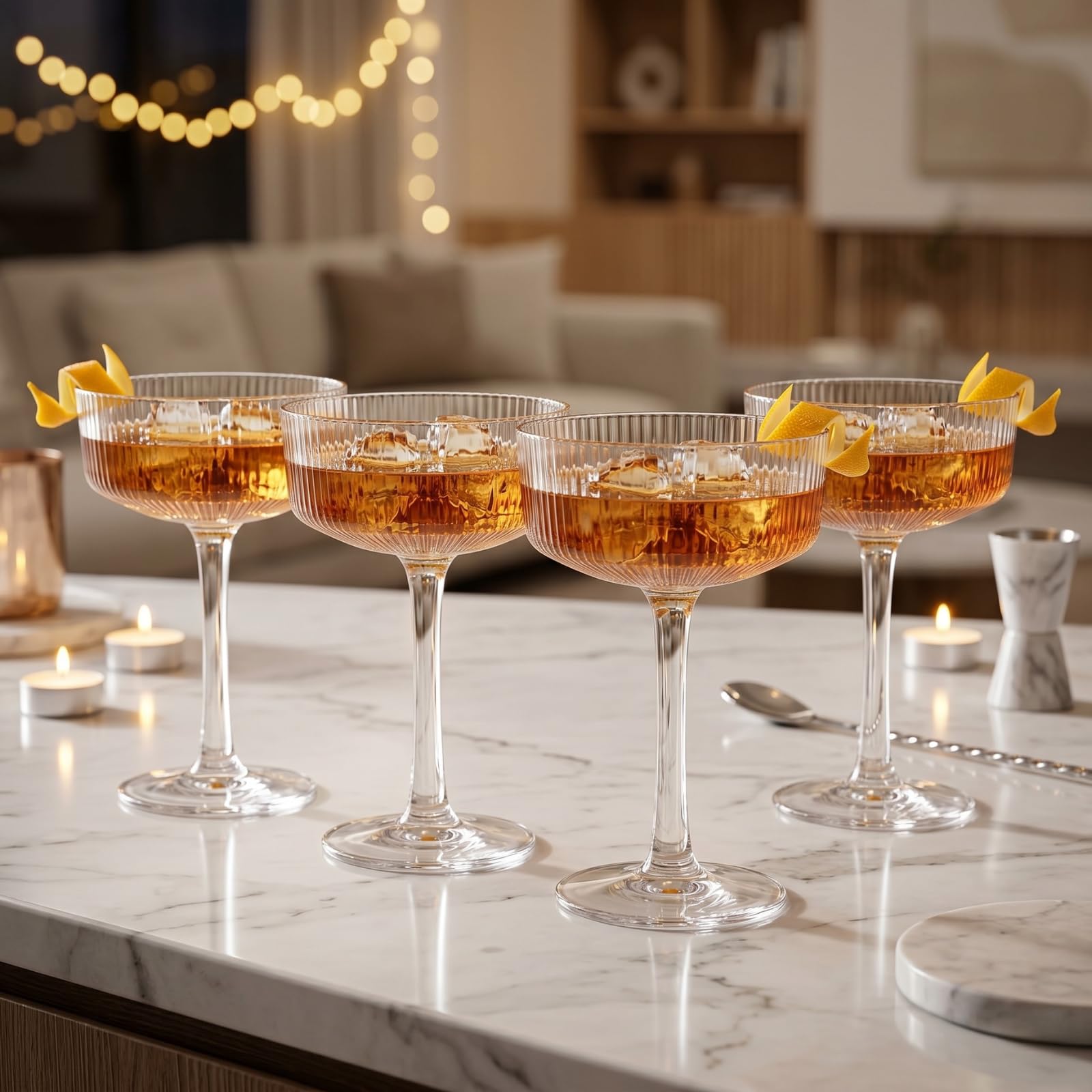 Barcelona Acrylic Champagne Coupe Cocktail Glassware, Set of 4