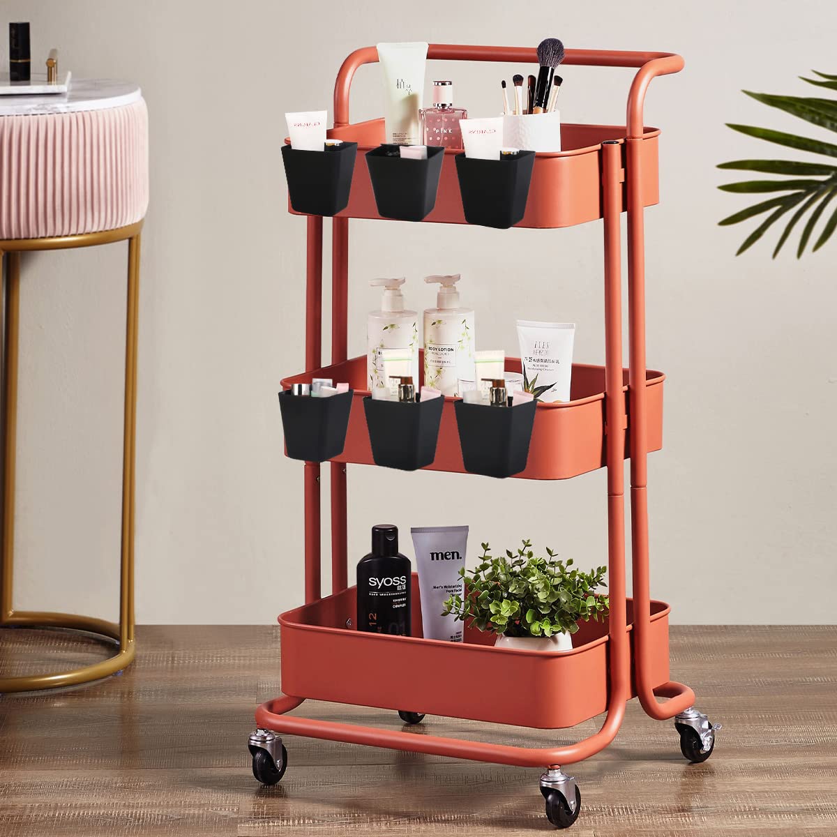 Fvstar 8Pcs Hanging Cup Holder,Utility Rolling Cart Organizer Accessories,Hanging Makeup Pencil Holder,Space Saving Kitchen Stor