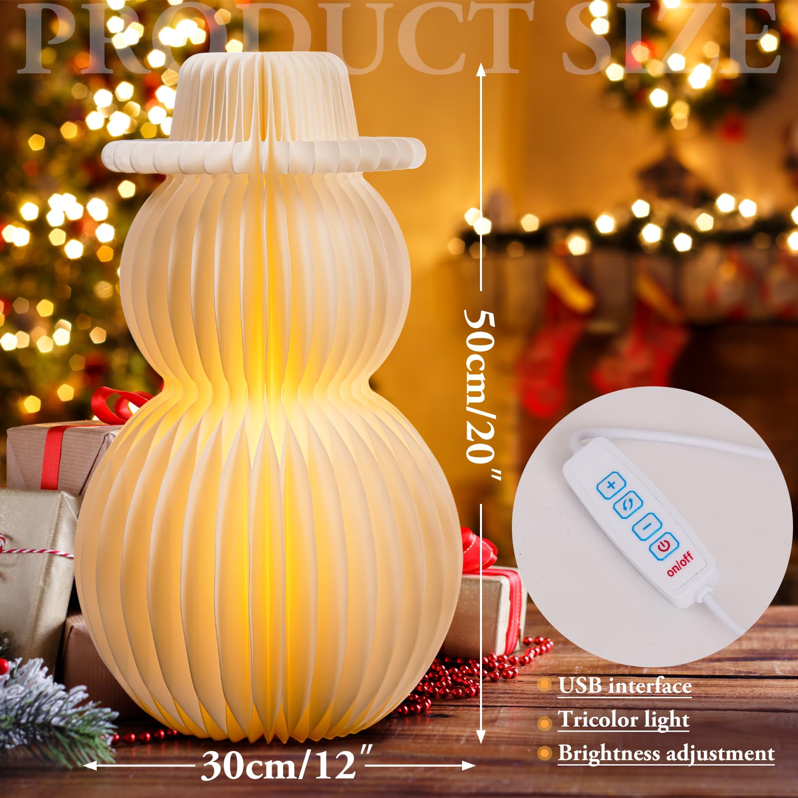 Christmas Table Decorations Indoor, 3D Christmas Snowman Honeycomb Centerpiece 20 Light Up Snowman Lamp Large Paper Christmas