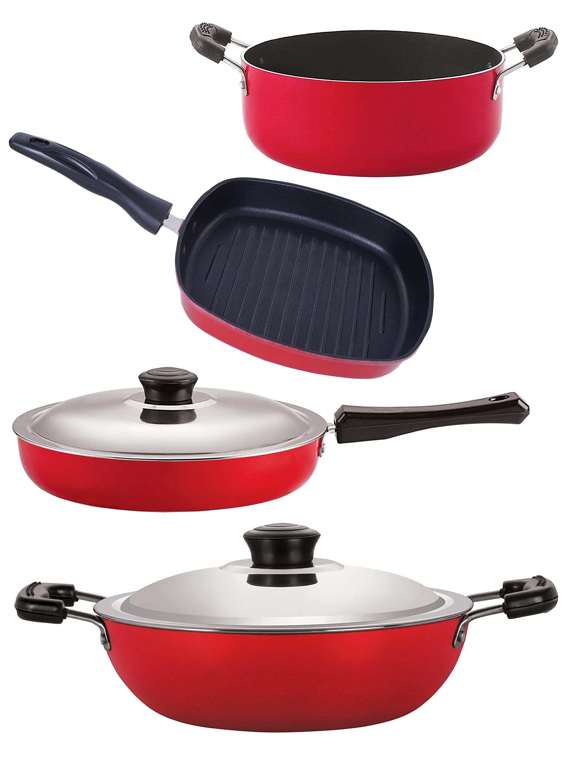Nirlon Non Stick Cookware Set Of 4 Pieces Combo With Bakelight Handle (Fp10_Dkd(J)_Gp24.5_Cs24)