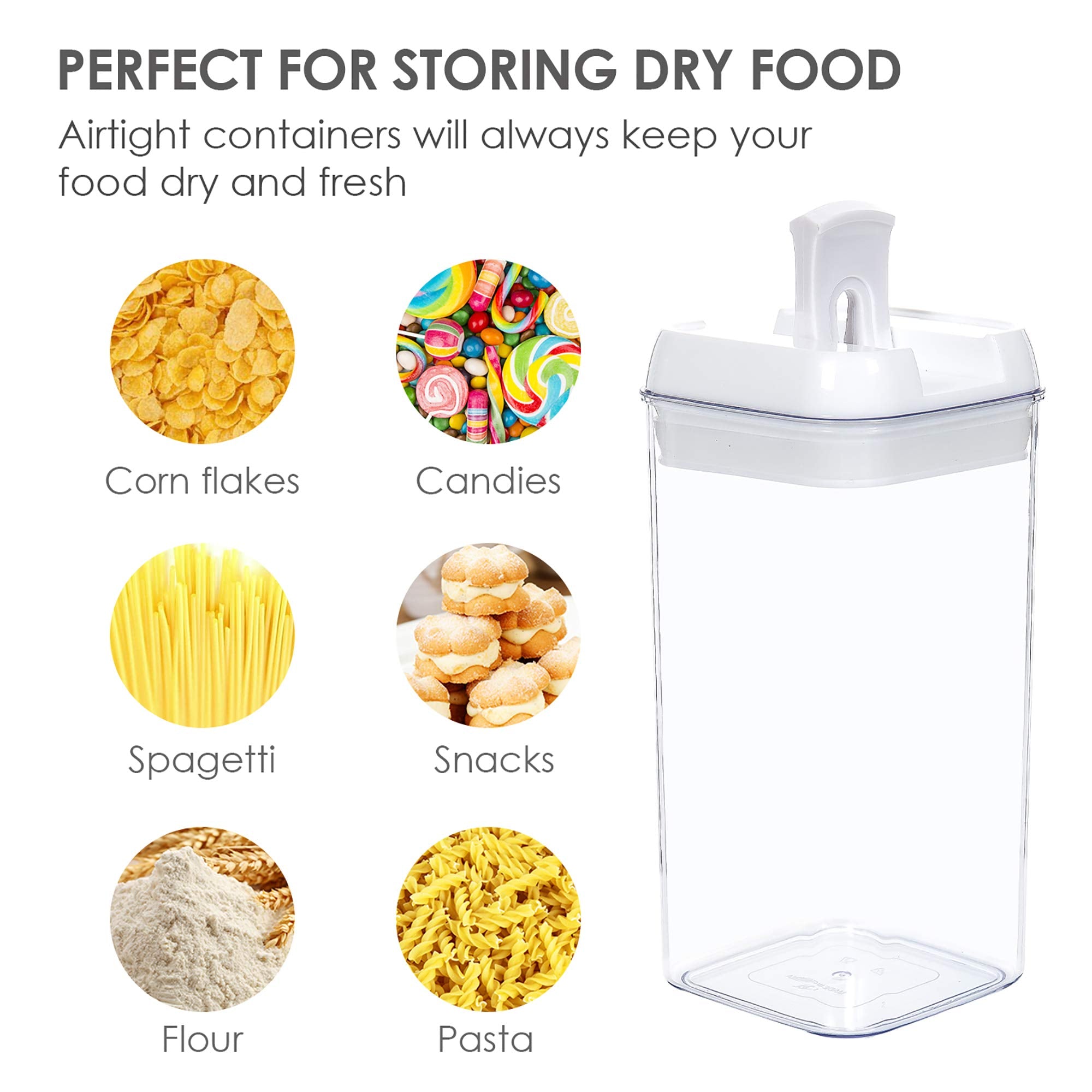 Vtopmart 6 Pcs Airtight Food Storage Containers, Bpa Free Plastic Snack Cereal Containers With Easy Lock Lids, For Kitchen Pantr