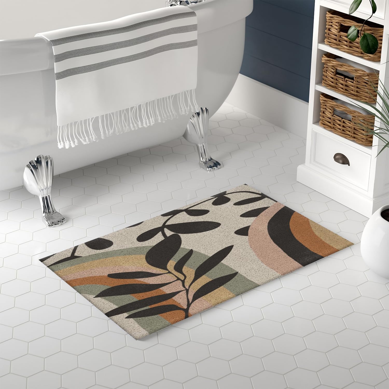 Nogrit Boho Bath Mats For Bathroom, Non Slip Shower Mat For Bathroom Floor, Boho Front Door Mat Outside Entrance, Boho Botanical