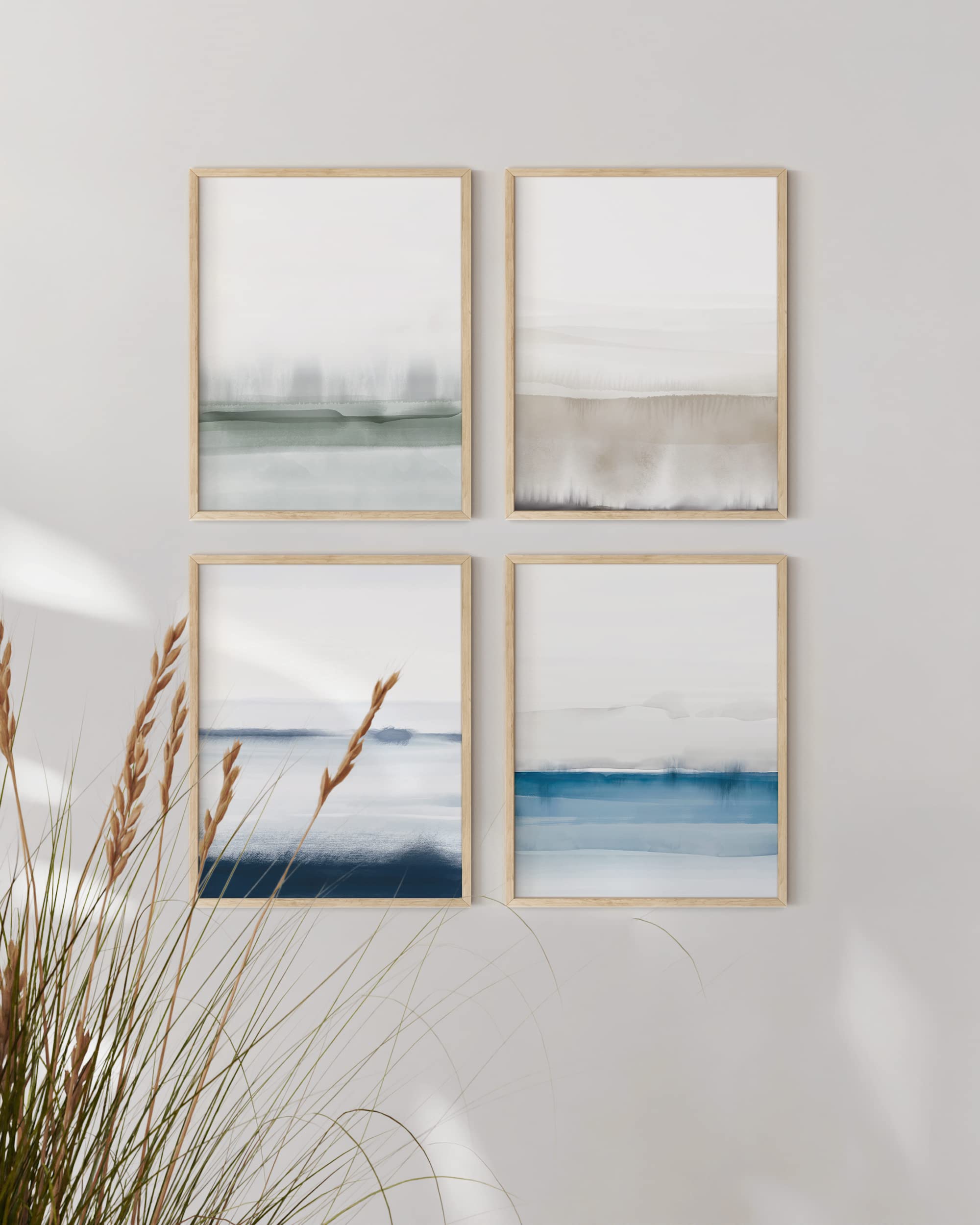HAUS AND HUES Landscape Painting - Set of 4 Nature Posters  Abstract Painting  Poster Nature Landscape Art  Blue Artwork Nature  Serene Pictures  Nature Paintings For Living Room (Unframed  8x10)