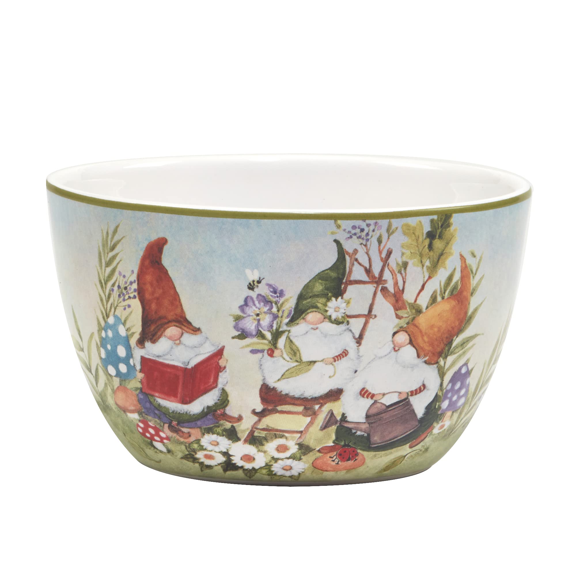 Certified International Garden Gnomes 24 Oz. Ice Cream/Dessert Bowls, Set Of 4 Assorted Designs, Multicolor
