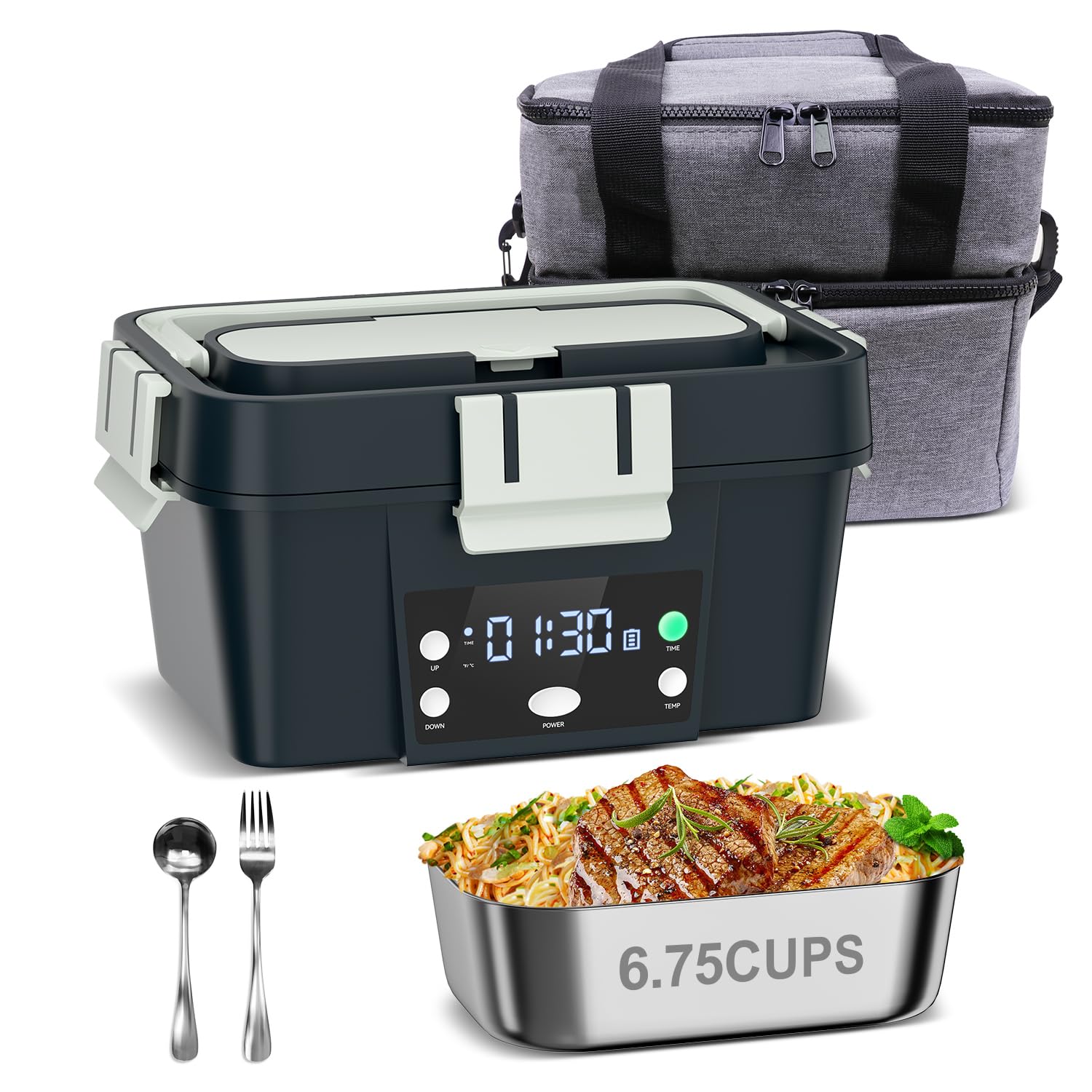 Cordless Electric Lunch Box 16,000Mah - Smart Automatic Heating, 1.6L Portable Food Warmer, Rechargeable Battery-Powered Hot Mea