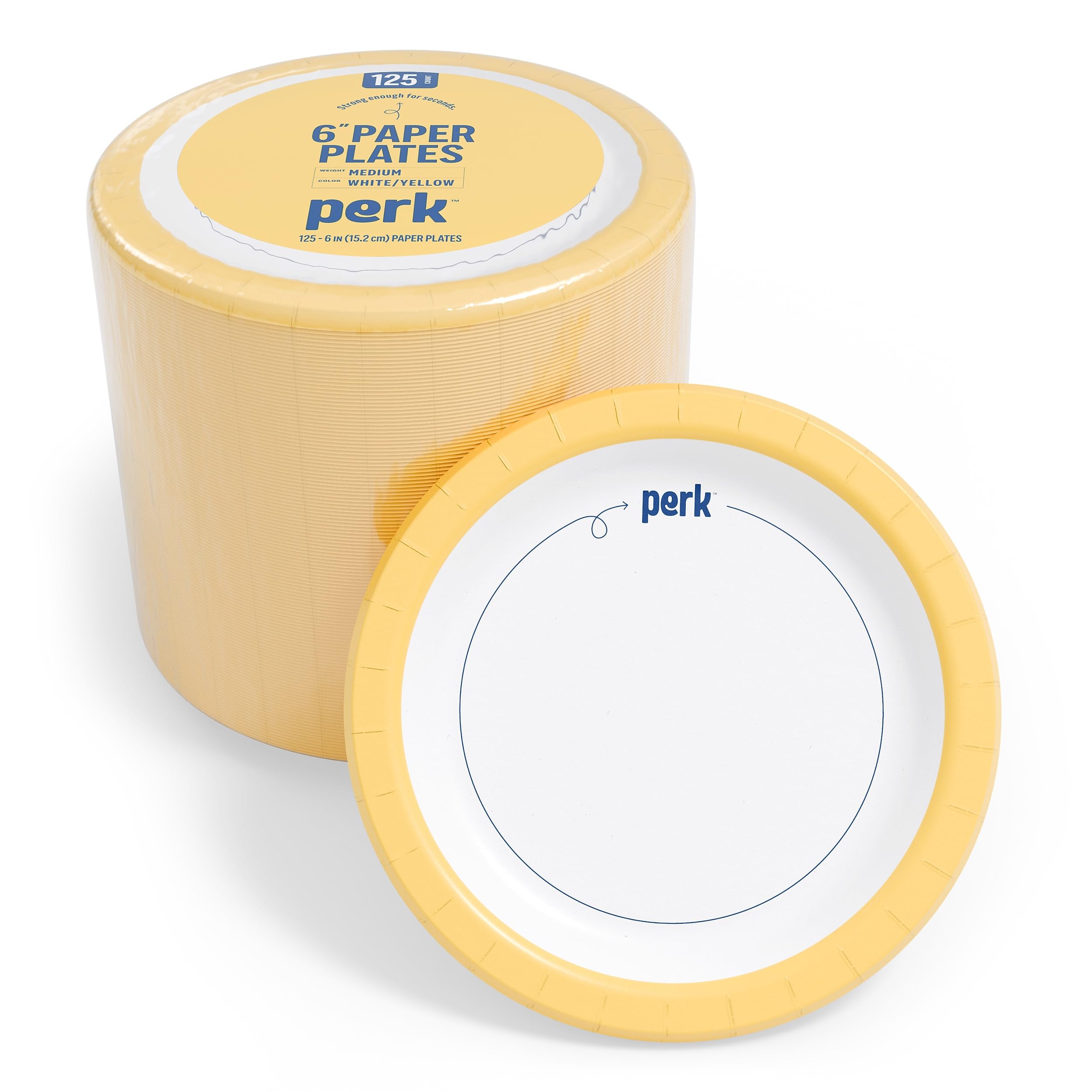 Perk 6 Inch Paper Plates, 125 Count, Heavy-Weight Microwave Safe Disposable Plates for Everyday Use & Parties