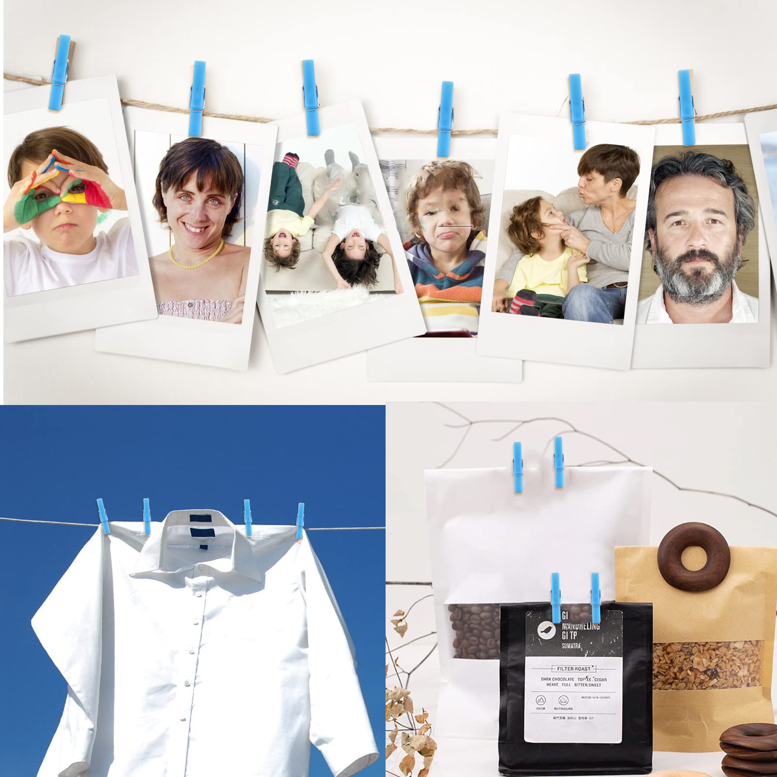 Bronagrand 100 Pieces Blue Plastic Photo Clips Mini Utility Paper Clip Clothespins Peg Pin Clips For Hanging Pictures Arts Craft