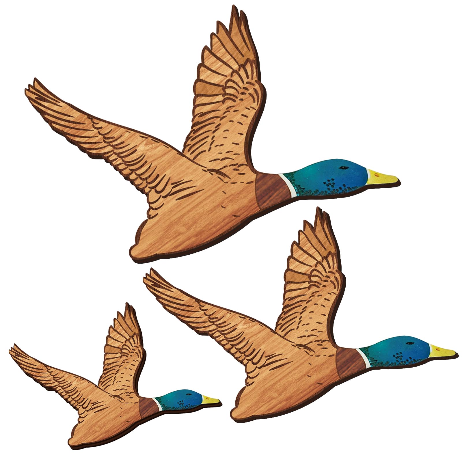 Wenqik 3 Size Mallard Duck Wall Art Wooden Ducks Wall Decor Rustic Flying Birds Decor Carved for Home Living Room Bedroom Office