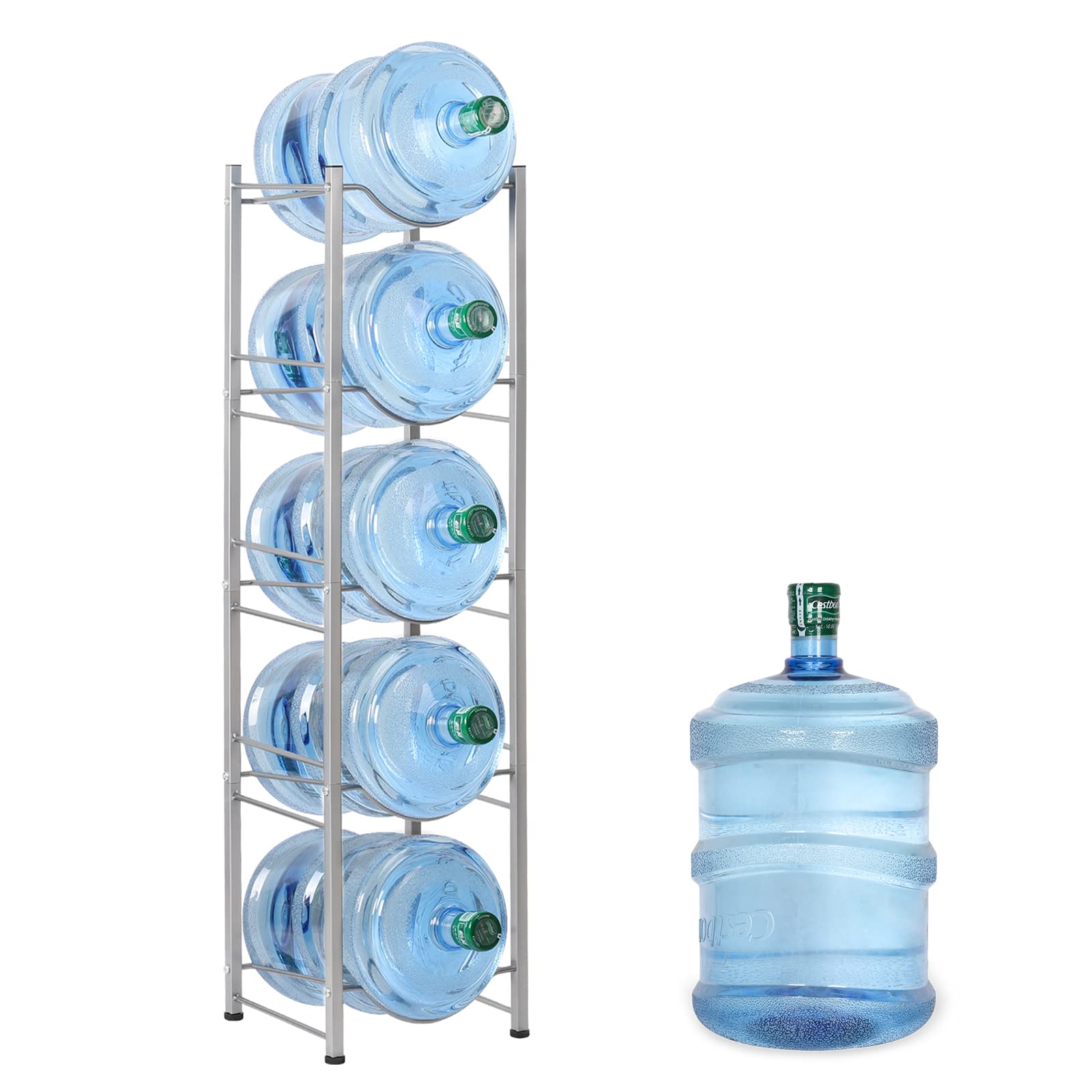 5 Gallon Water Jug Rack, 5-Tier Water Bottle Holder Storage Rack, Water Jug Organizer For Kitchen,Office,Garage, Silver