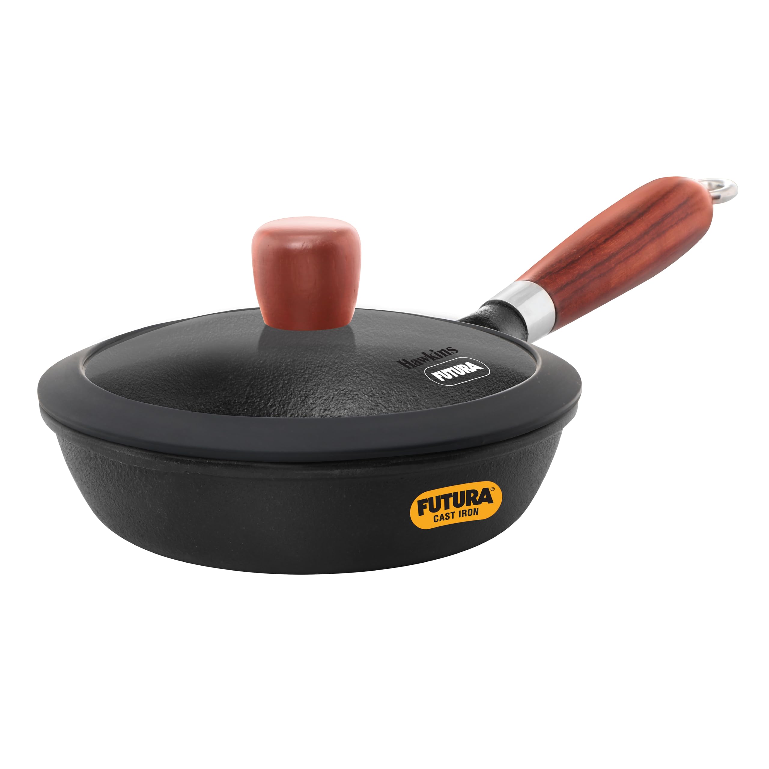 Hawkins Futura 16Cm Frying Pan, Cast Iron Frying Pan With Glass Lid And Rosewood Handle, Black (Cif16G)