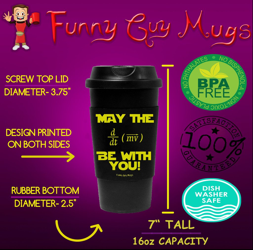 Funny Guy Mugs May The Force Be With You Equation Travel Tumbler With Removable Insulated Silicone Sleeve, Black, 16-Ounce