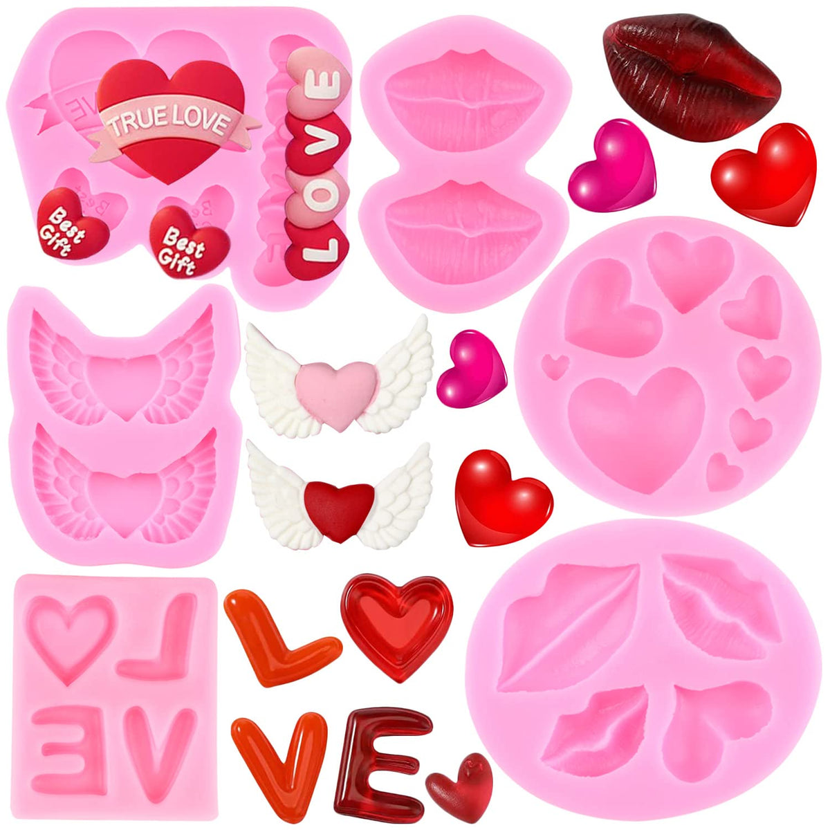 Miyahouse Valentine'S Day Fondant Molds Valentine'S Day Theme Silicone Chocolate Candy Mold Lips Heart Love Letter Silicone Mold