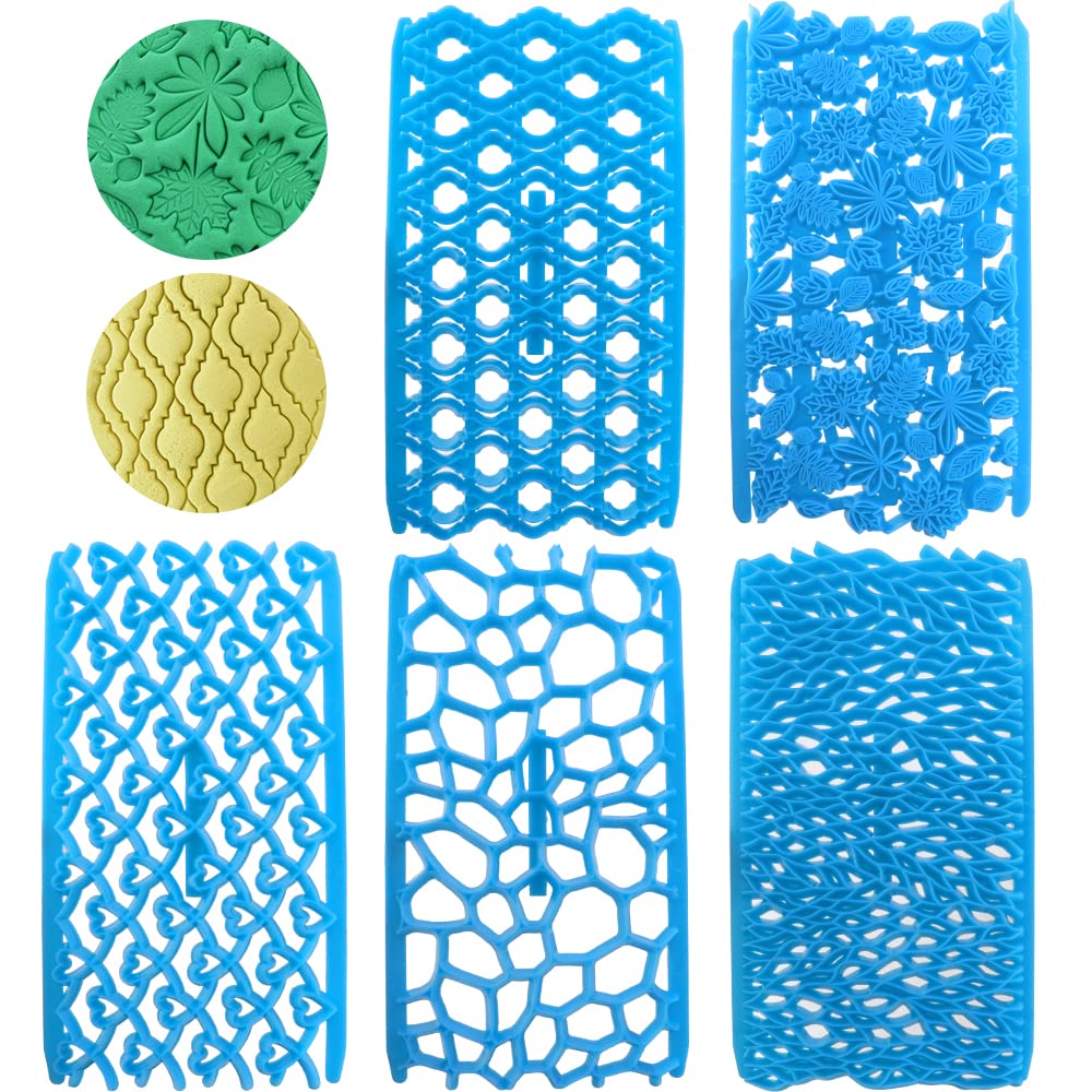 Hengke 5 Pcs Cake Fondant Embossing Mould Cake Decor Fondant Impression Mold Set Different Patterns Fondant Embosser Baking Deco