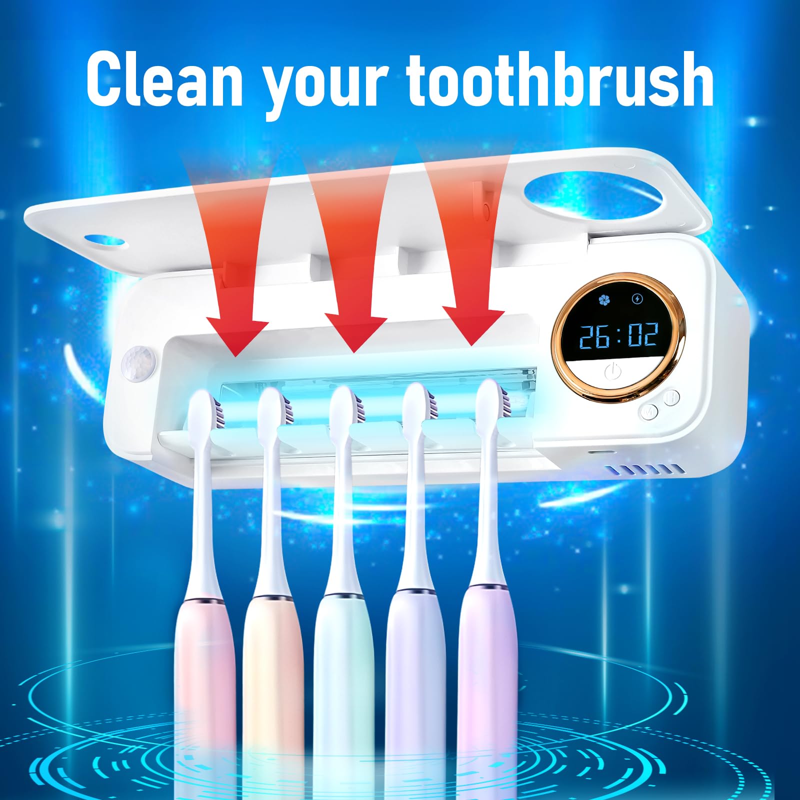 Gfbebdvtoothbrush Cleaner And Automatic Toothpaste Extruder Set,Toothbrush Holder Cleaner,Fan Drying And Timerfunction,Automatic