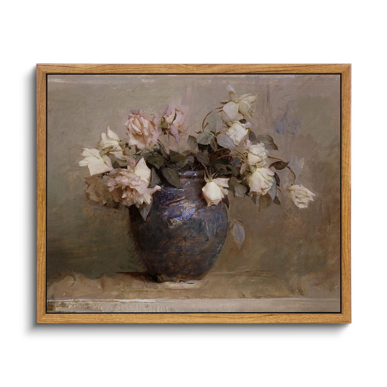 Insimsea Framed Vintage Wall Art Home Decor, Flower In Pots Canvas Wall Painting Home Decor Wall Art, Rustic Farmhouse Wall Deco