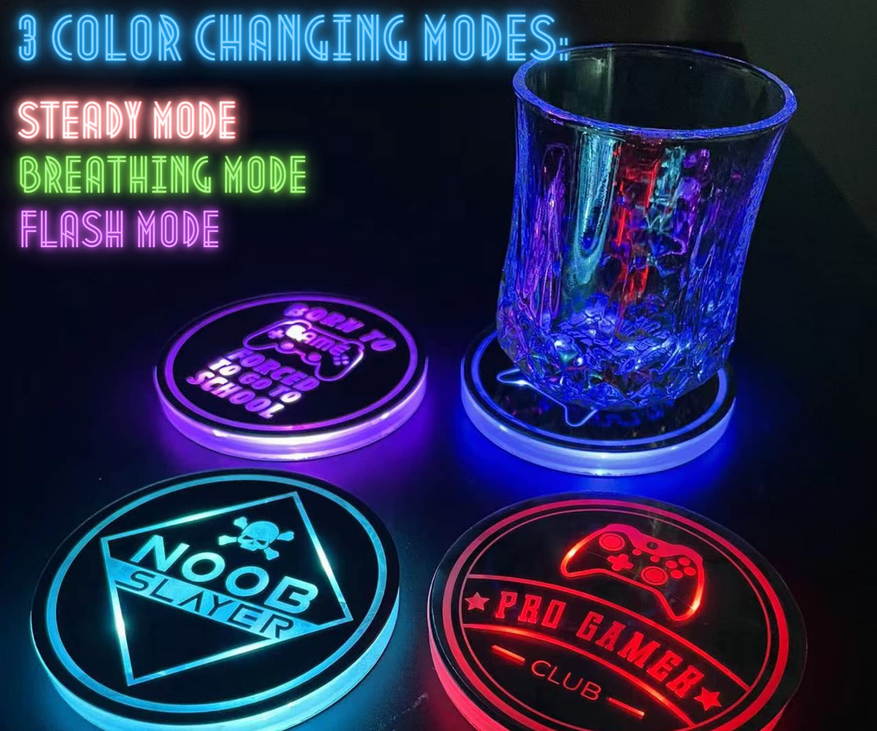 Gaming Coasters By Dreamcontroller Usb Rechargeable Led Coaster For Gamer Room Decor- Light Up Coasters For Gaming Desk Decor, N