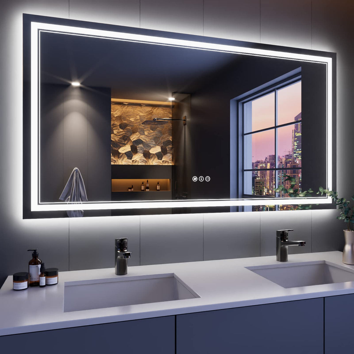 Istripmf 55X30 Inch Led Bathroom Mirror, Backlit And Front Light Anti-Fog Dimmable Memory Lighted Vanity Mirror, Large Shatterpr