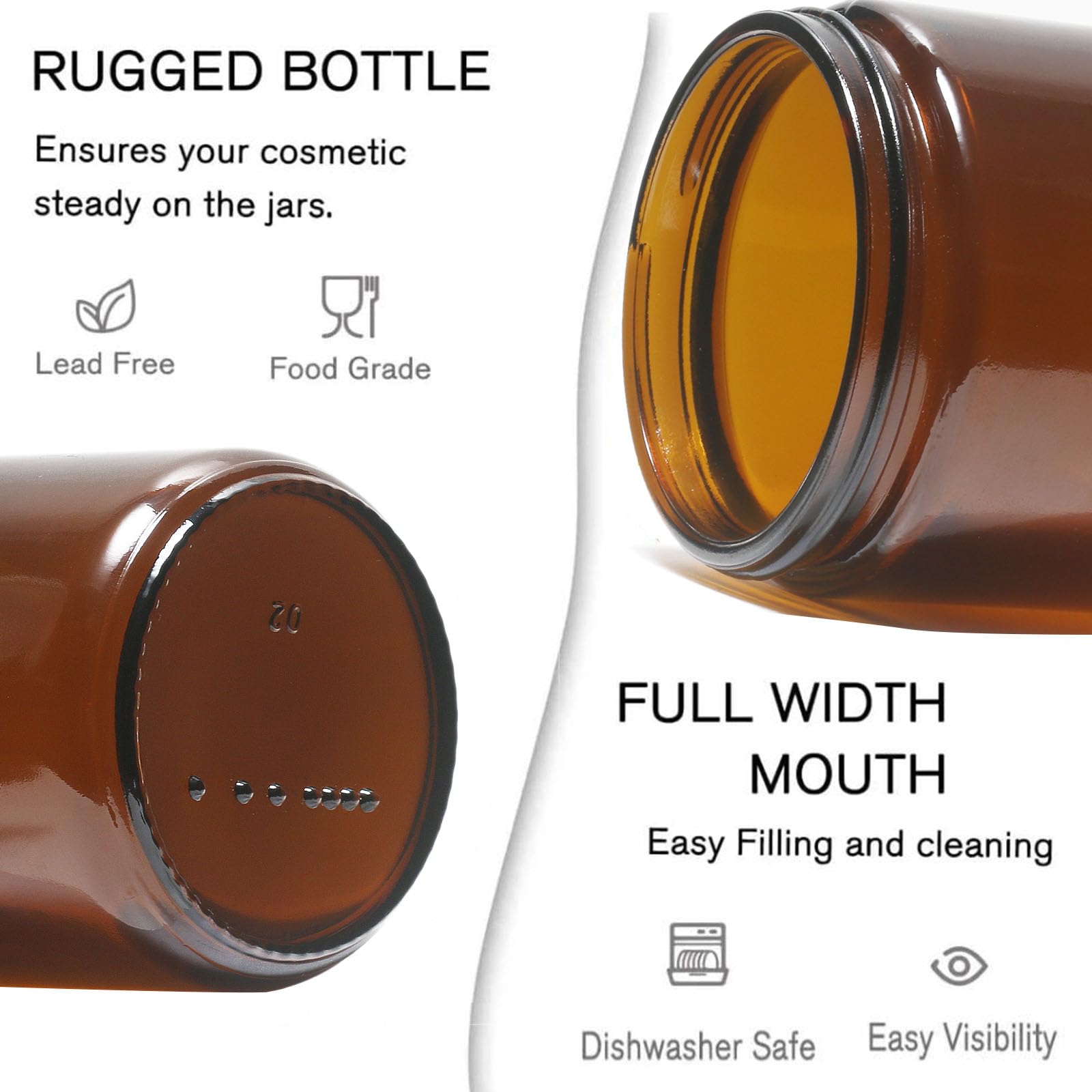 Hormerry 8Oz Glass Jars With Lids, 2 Pack Jars Amber 250G Empty Round Cosmetic Containers For Sample, Powder,Body Butter,Cream,